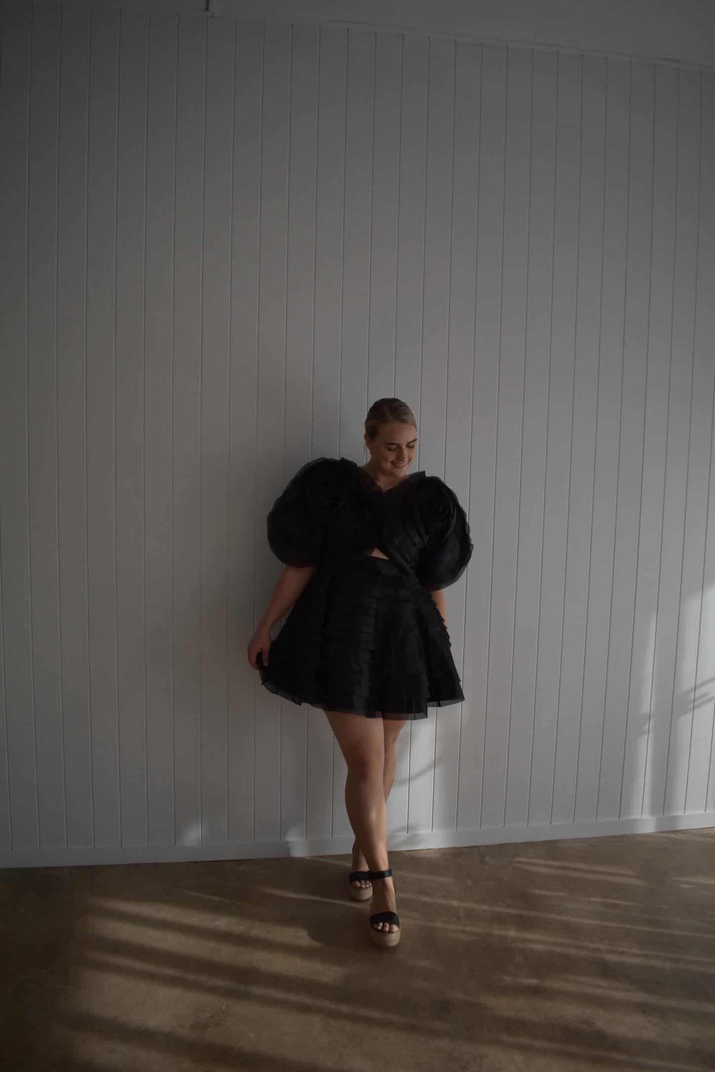 AJE- Puff Sleeve Mini Dress- Black- Size 12