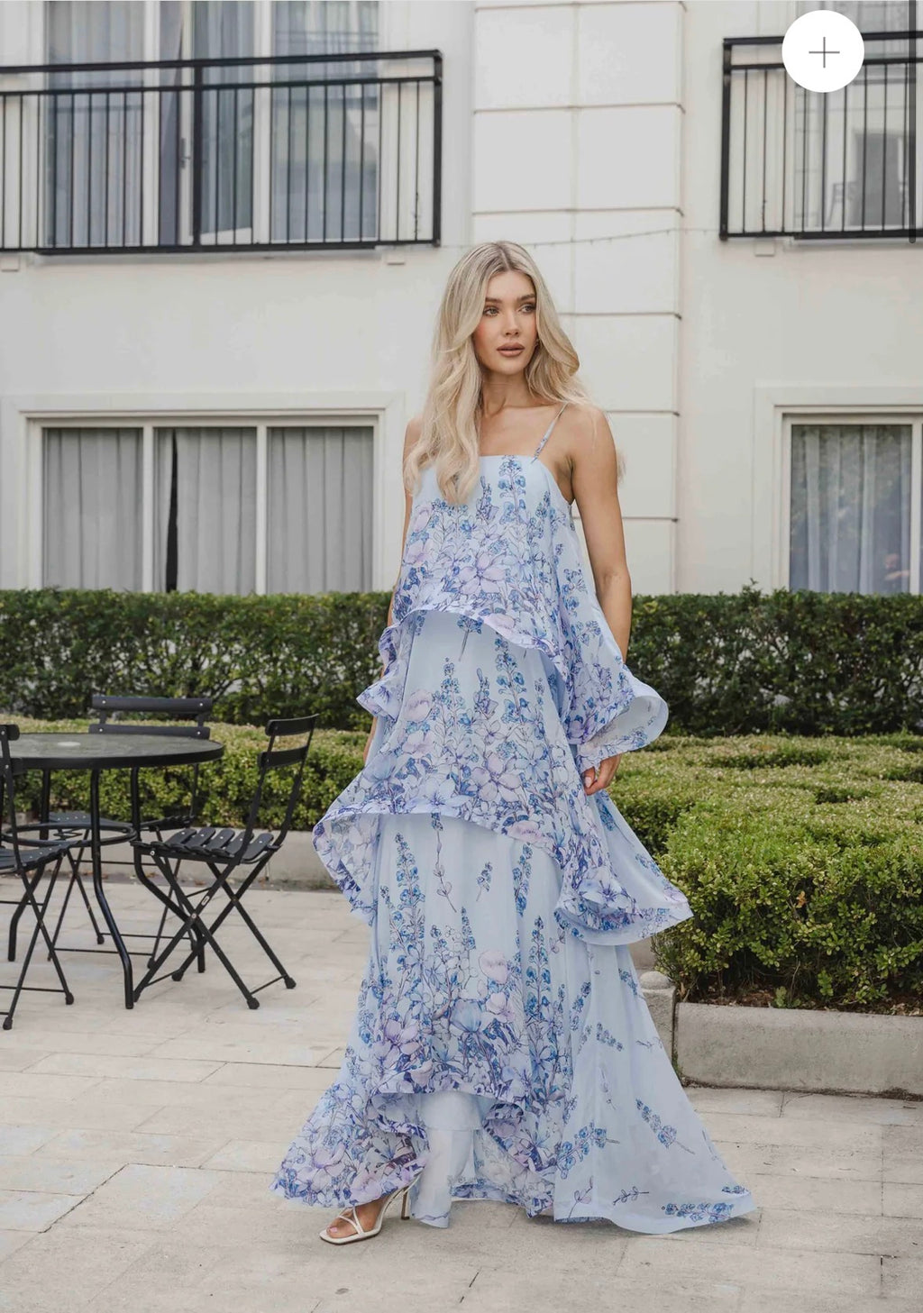 Elliatt– Armani Tiered Maxi Dress- Baby Blue Floral- Size L
