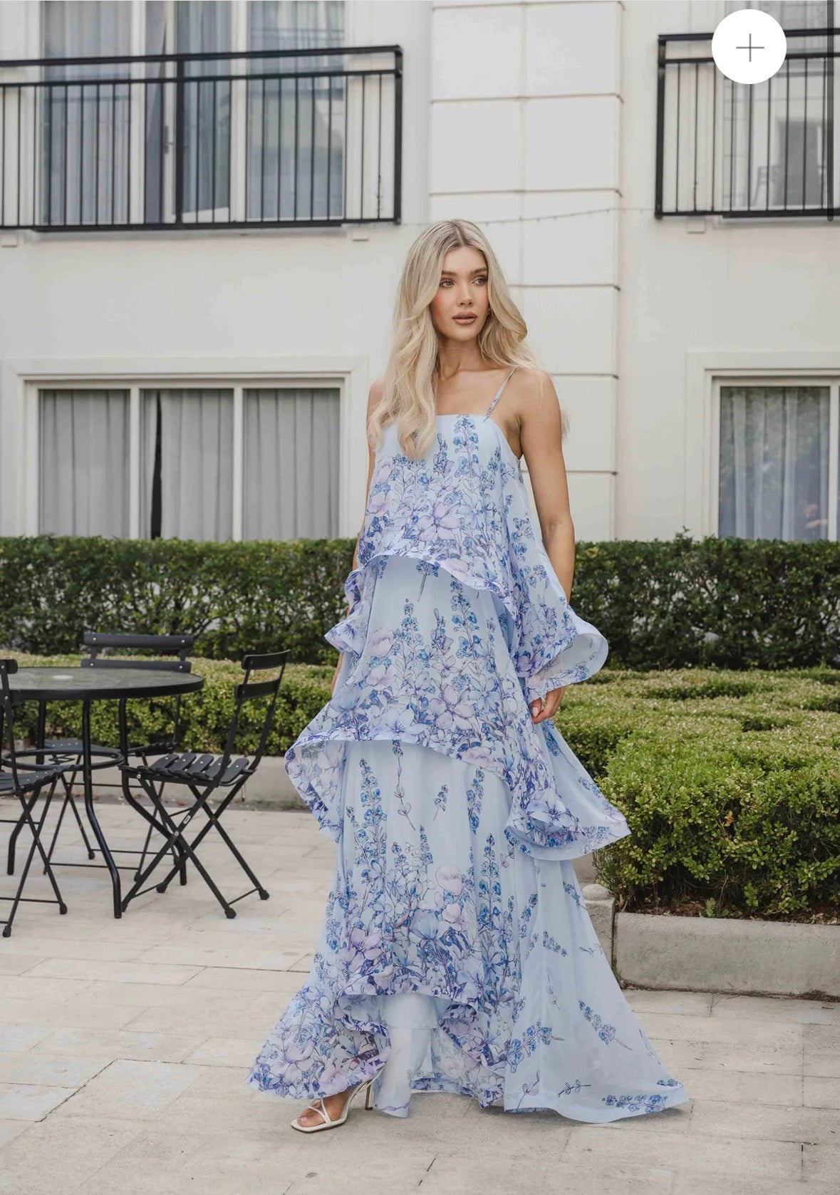 Elliatt– Armani Tiered Maxi Dress- Baby Blue Floral- Size L
