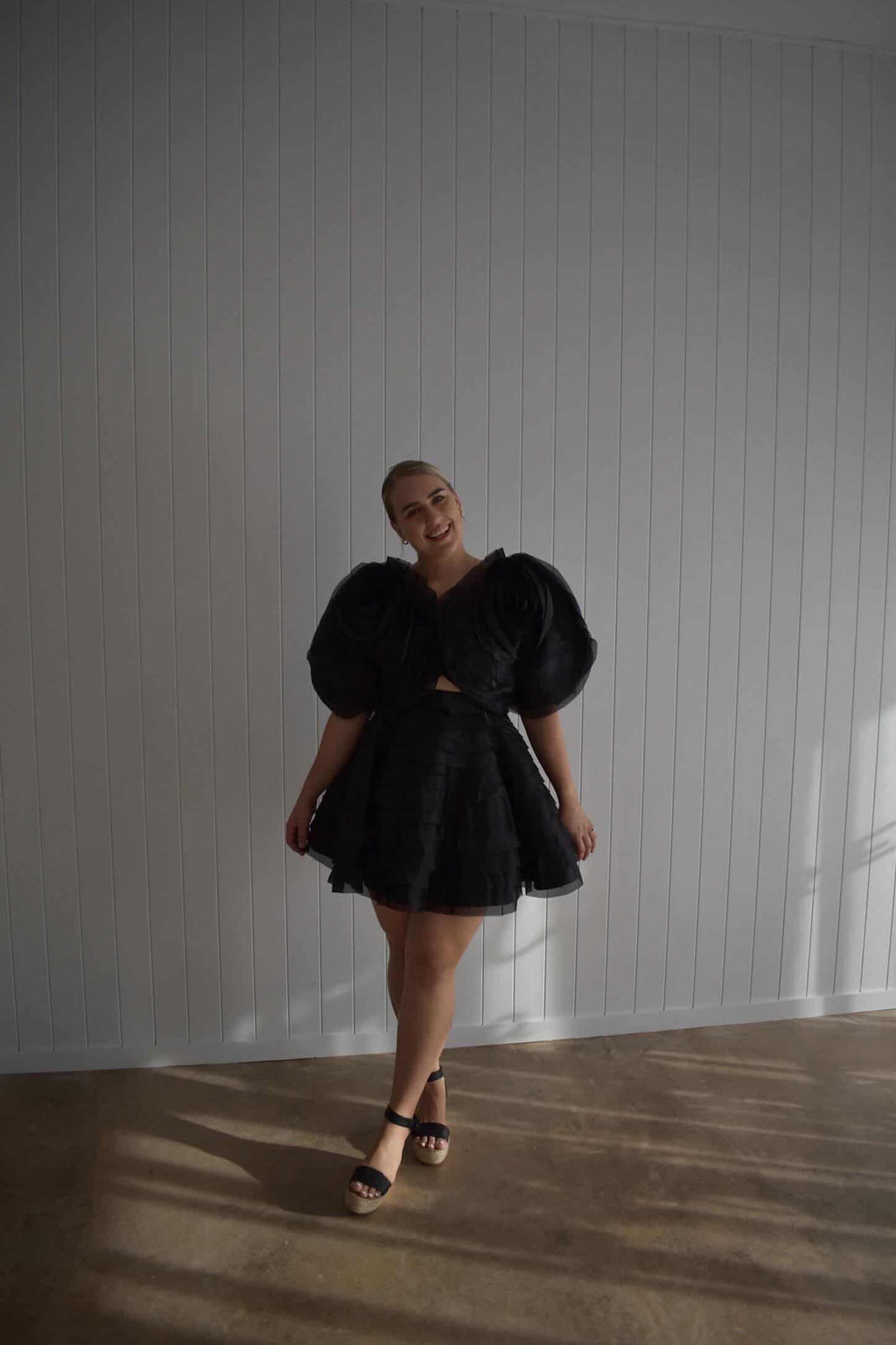 AJE- Puff Sleeve Mini Dress- Black- Size 12