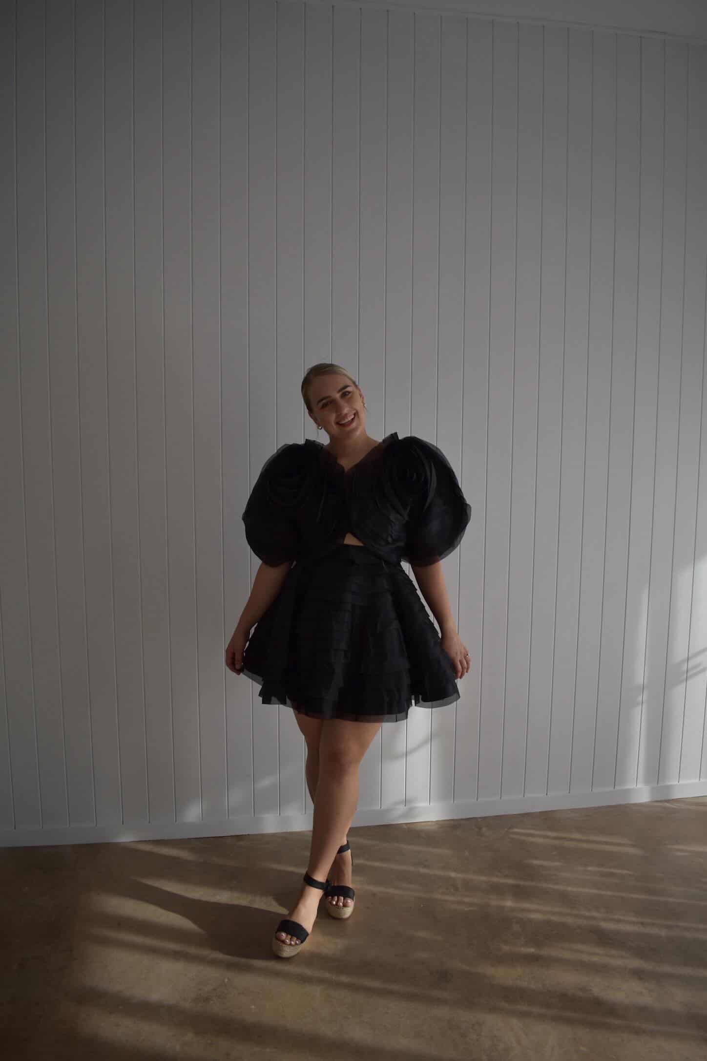 AJE- Puff Sleeve Mini Dress- Black- Size 12