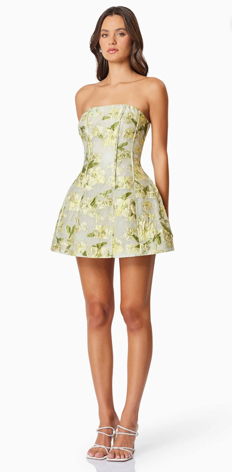 Elliat- Darner Strapless Mini Dress- Green Floral- Size 12