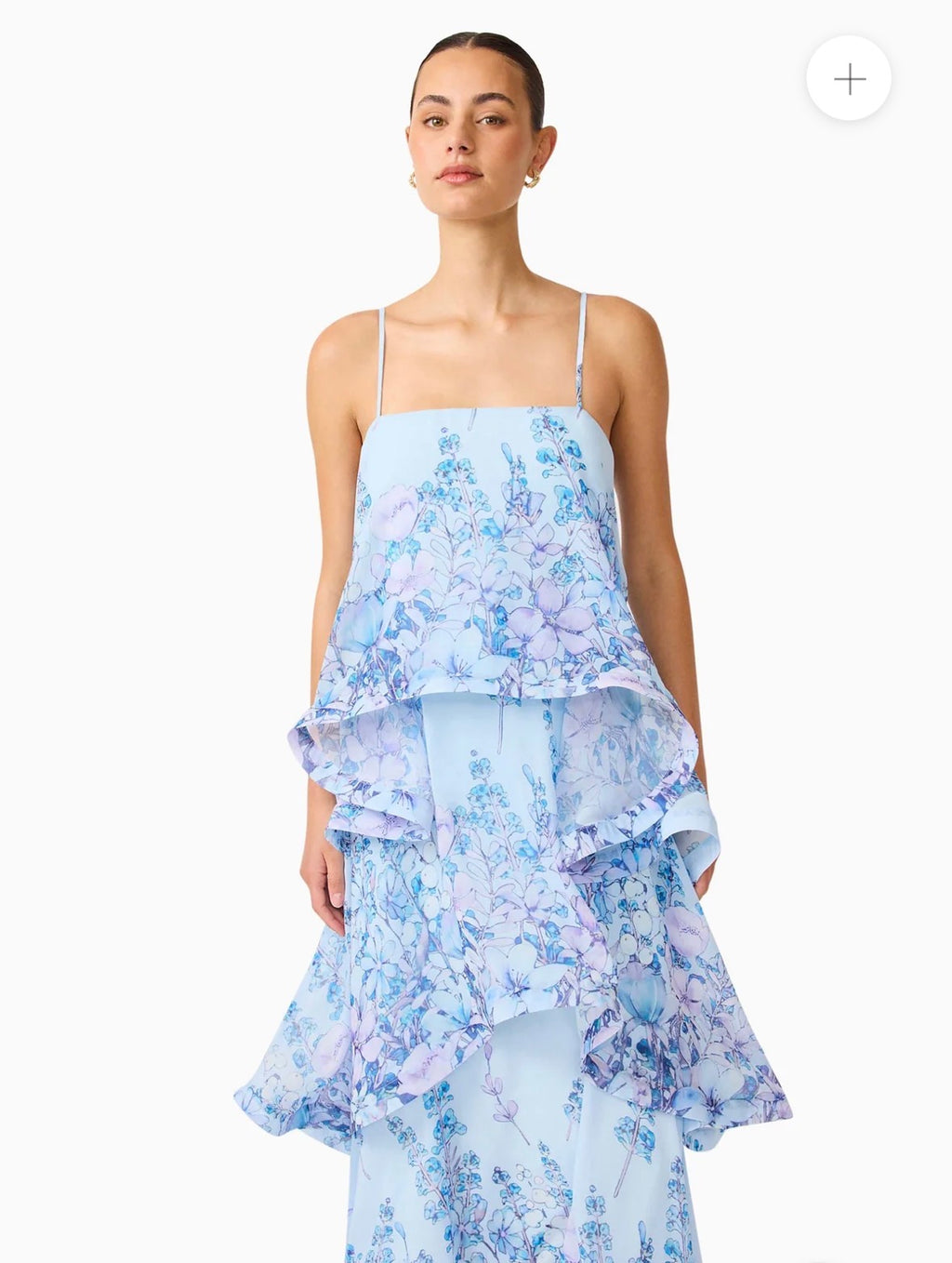 Elliatt– Armani Tiered Maxi Dress- Baby Blue Floral- Size L