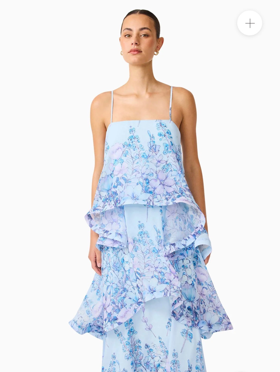 Elliatt– Armani Tiered Maxi Dress- Baby Blue Floral- Size L