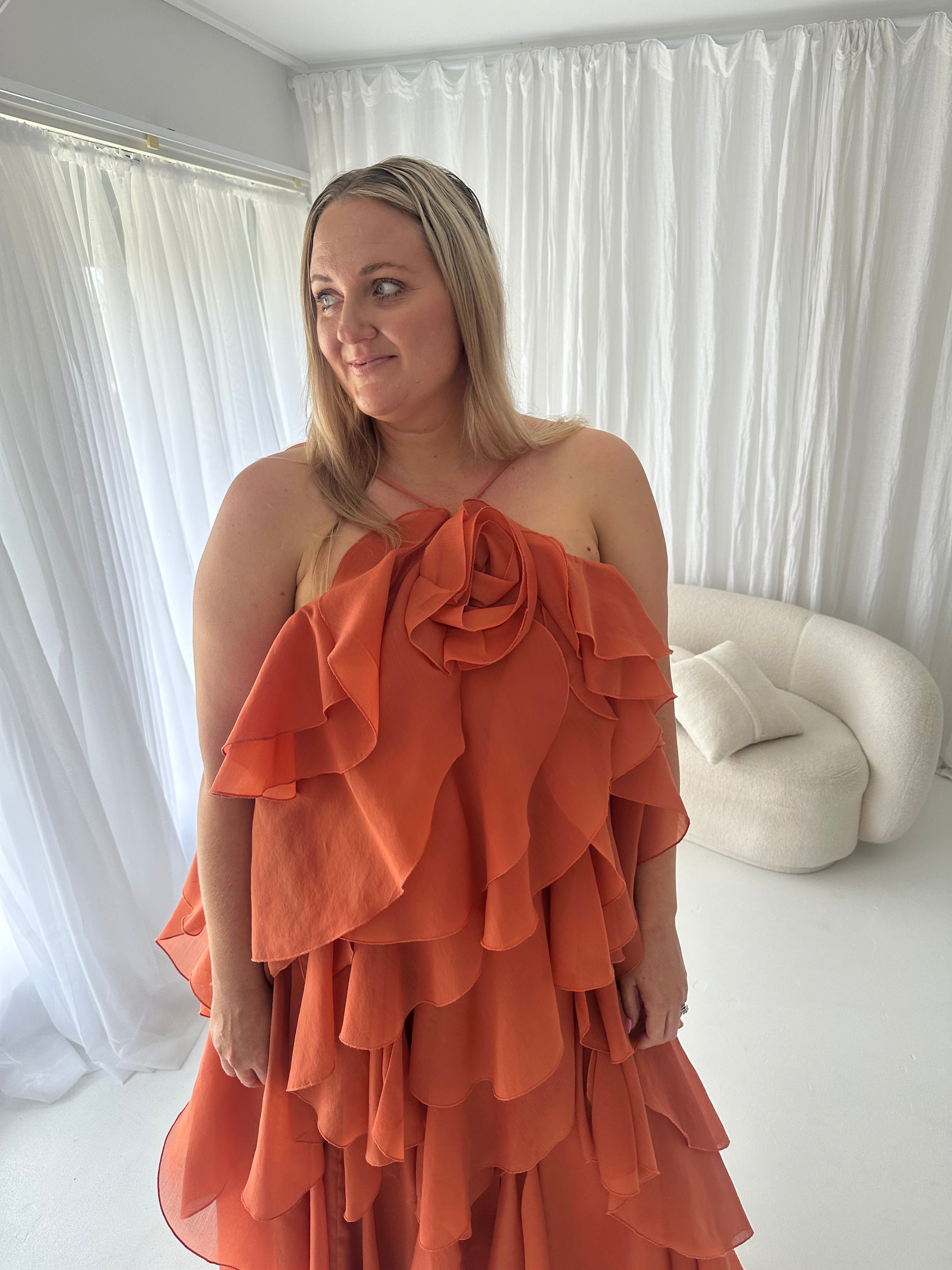 AJE- Pandorea Layered Maxi Dress – Coral Clay- Size 12