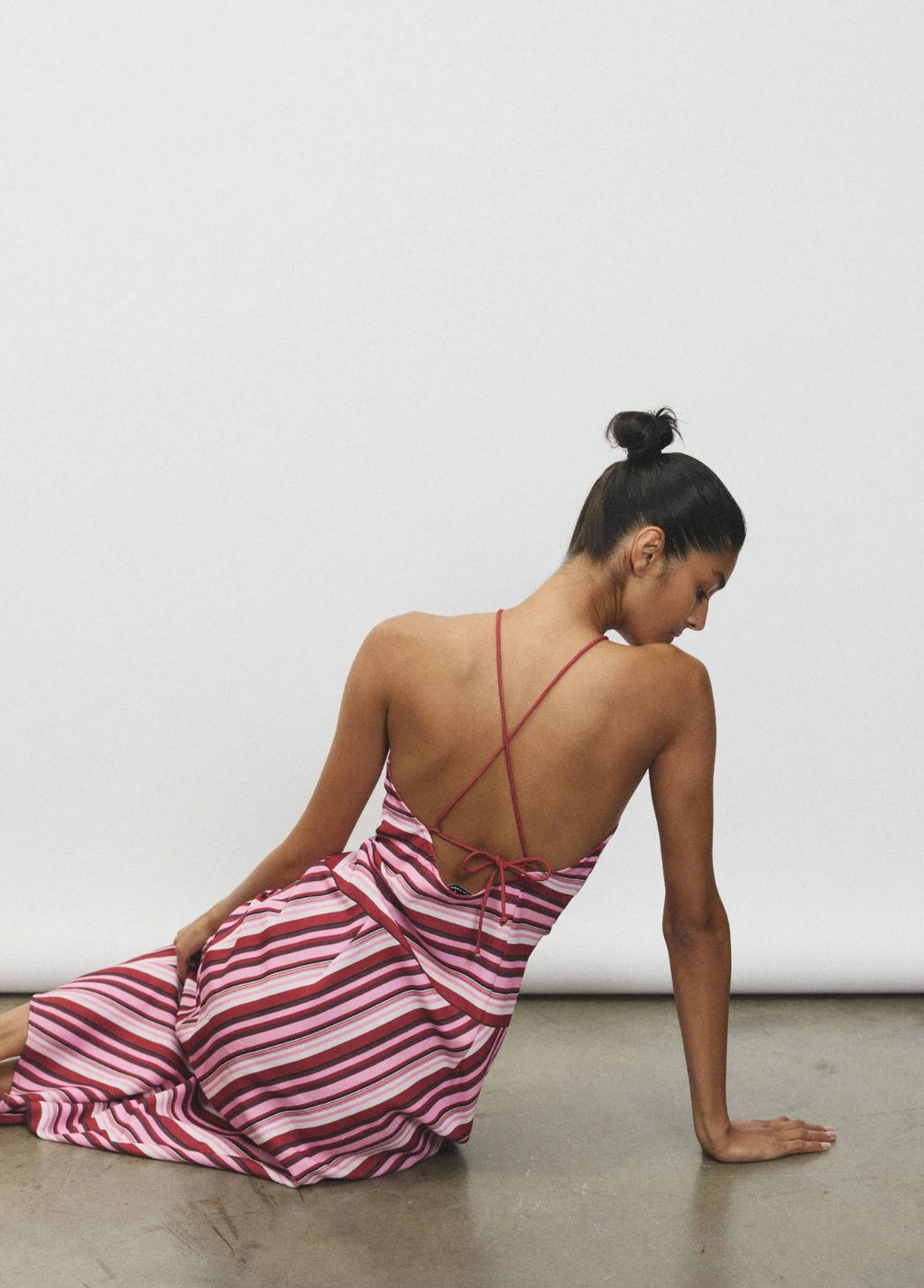 WITH HARPER LU - Halter Maxi Dress - Magenta Stripe- Size 10