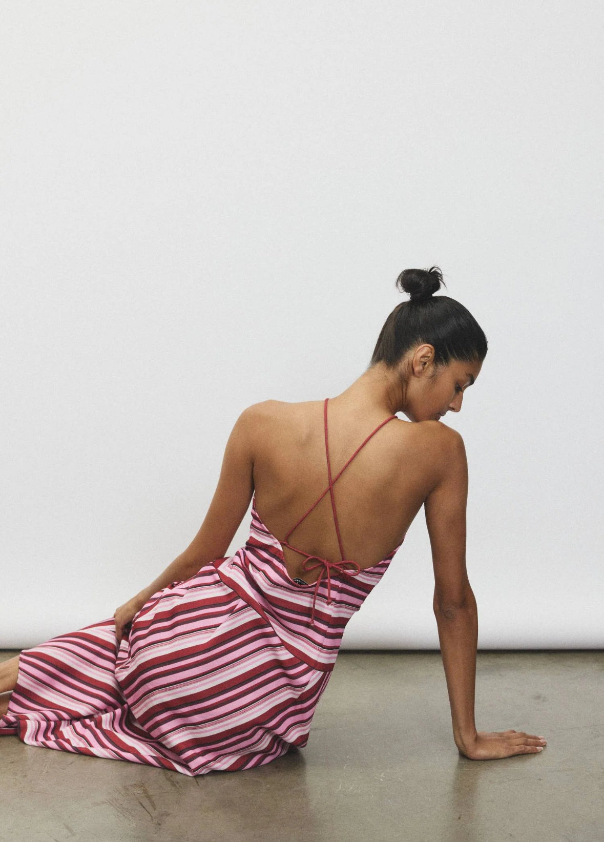 WITH HARPER LU - Halter Maxi Dress - Magenta Stripe- Size 10