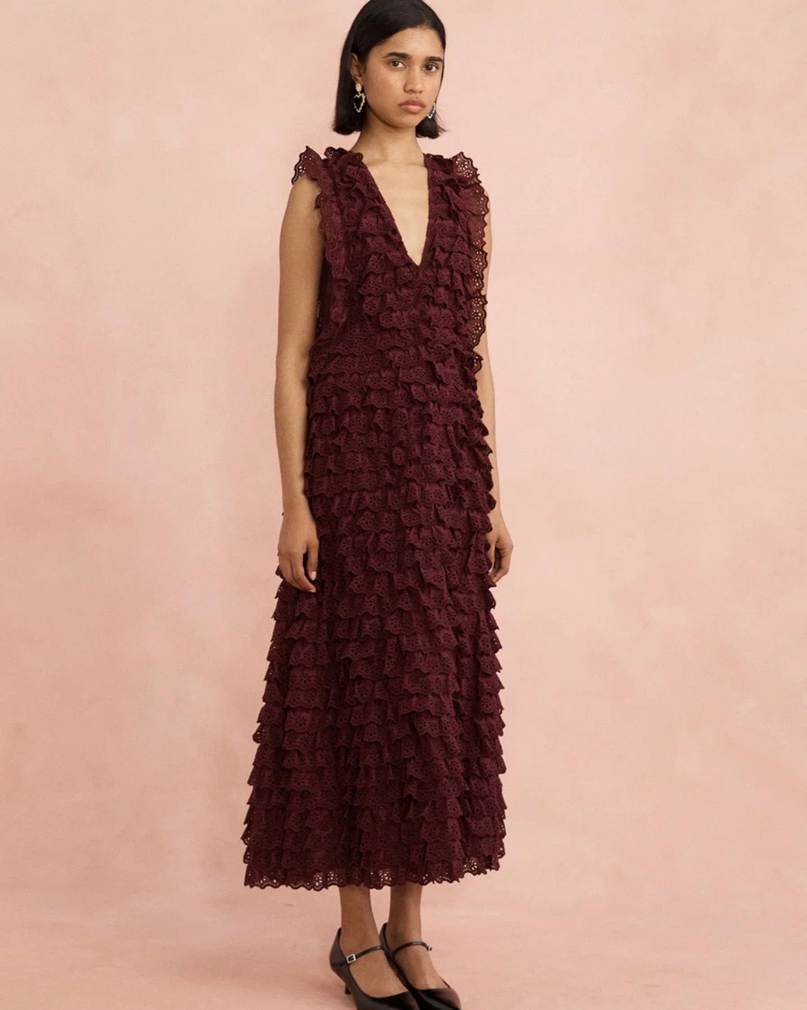 LOOVAN – Chelsea Midi Dress- Burgundy- Size 16
