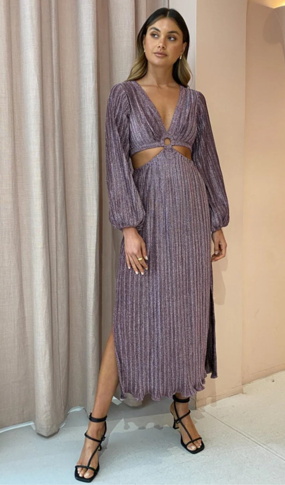 Suboo- Ana Balloon Sleeve Maxi Dress- Pink Metallic- Size Small