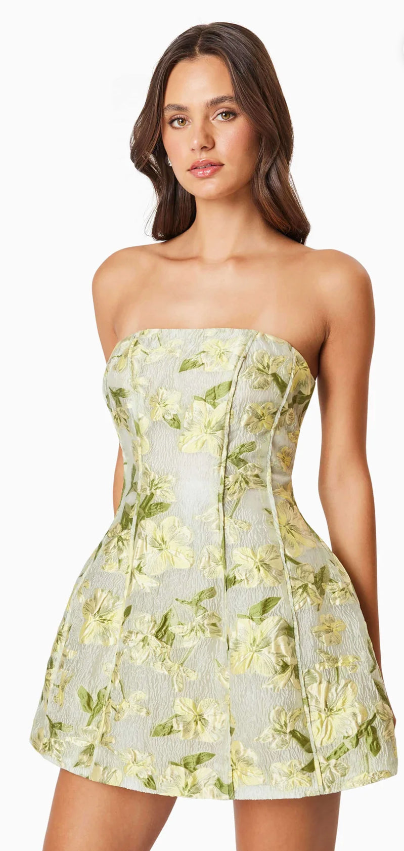 Elliat- Darner Strapless Mini Dress- Green Floral- Size 12