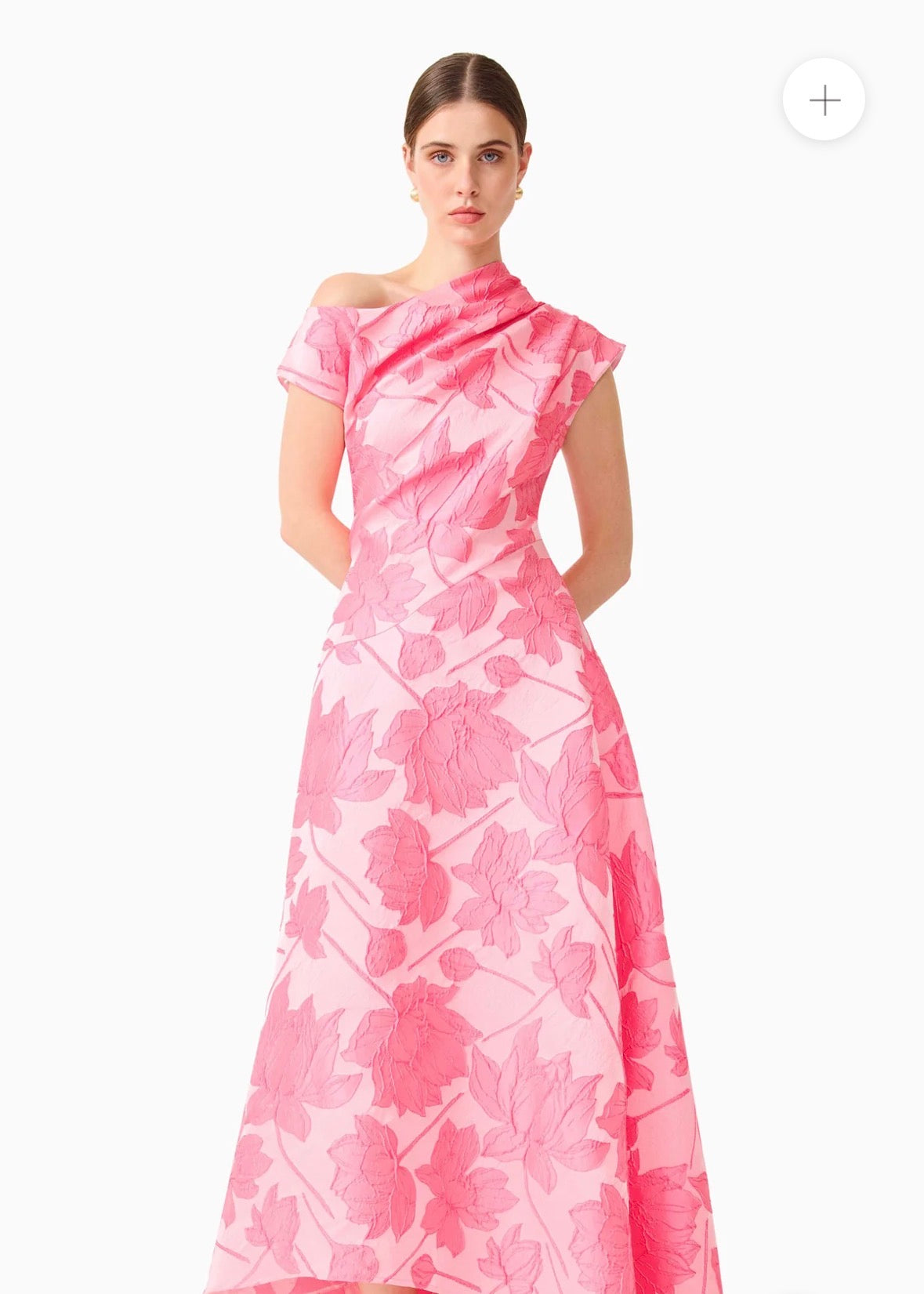 Elliatt – Dionne Asymmetrical Maxi Gown in Pink Floral- Size S