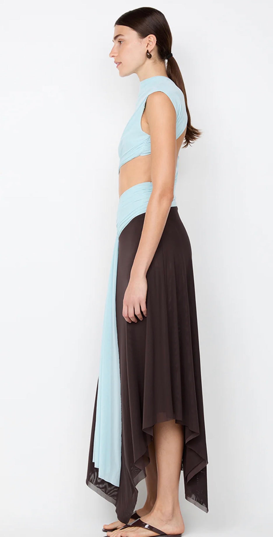 Bec & Bridge - Conni Asym Midi Dress – Arctic Blue / Dark Chocolate- Size 8