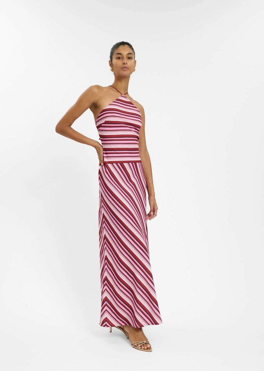 WITH HARPER LU - Halter Maxi Dress - Magenta Stripe- Size 10