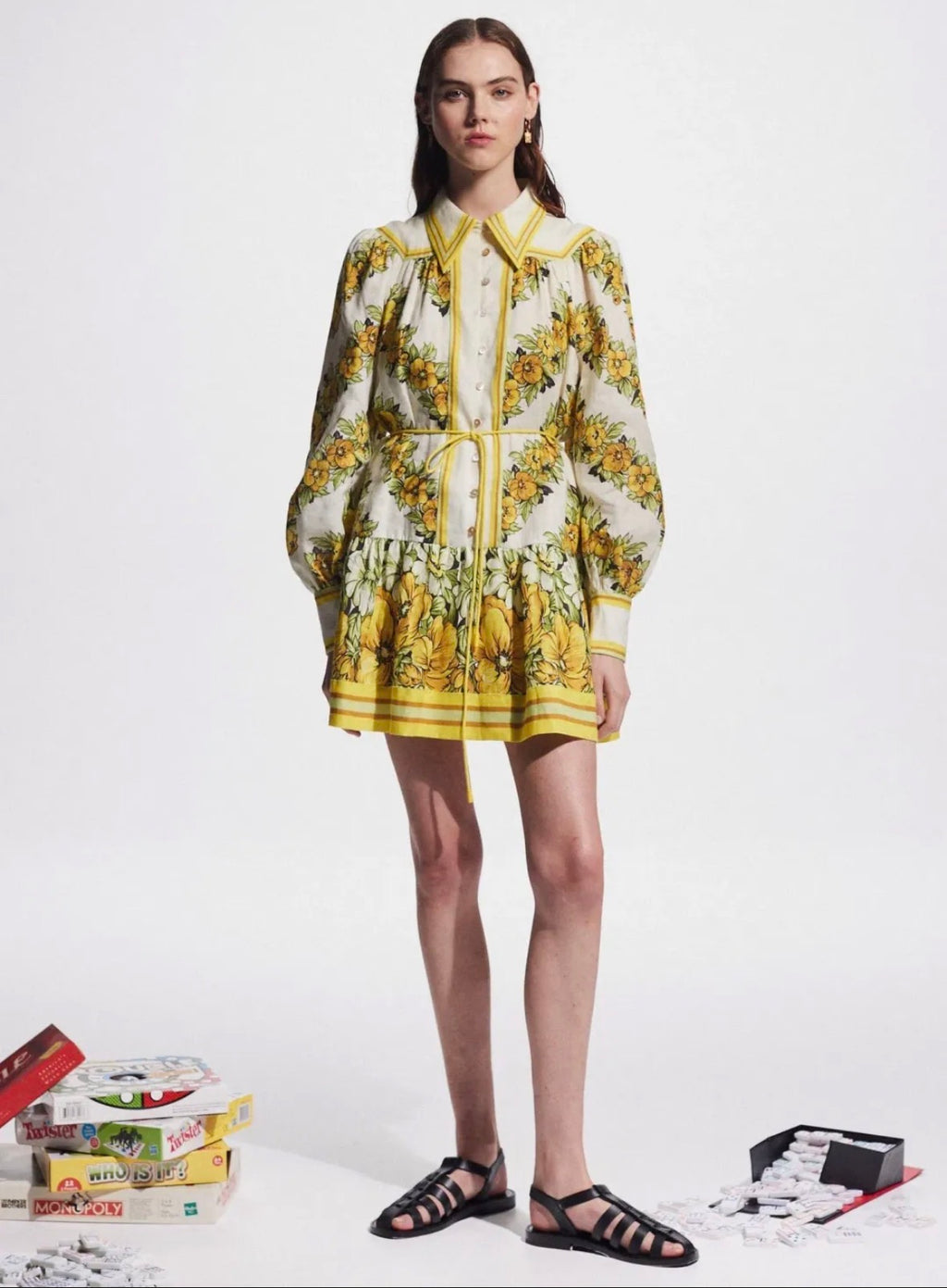 ALÉMAIS – Gisela Mini Floral Linen Shirt Dress – Size 12