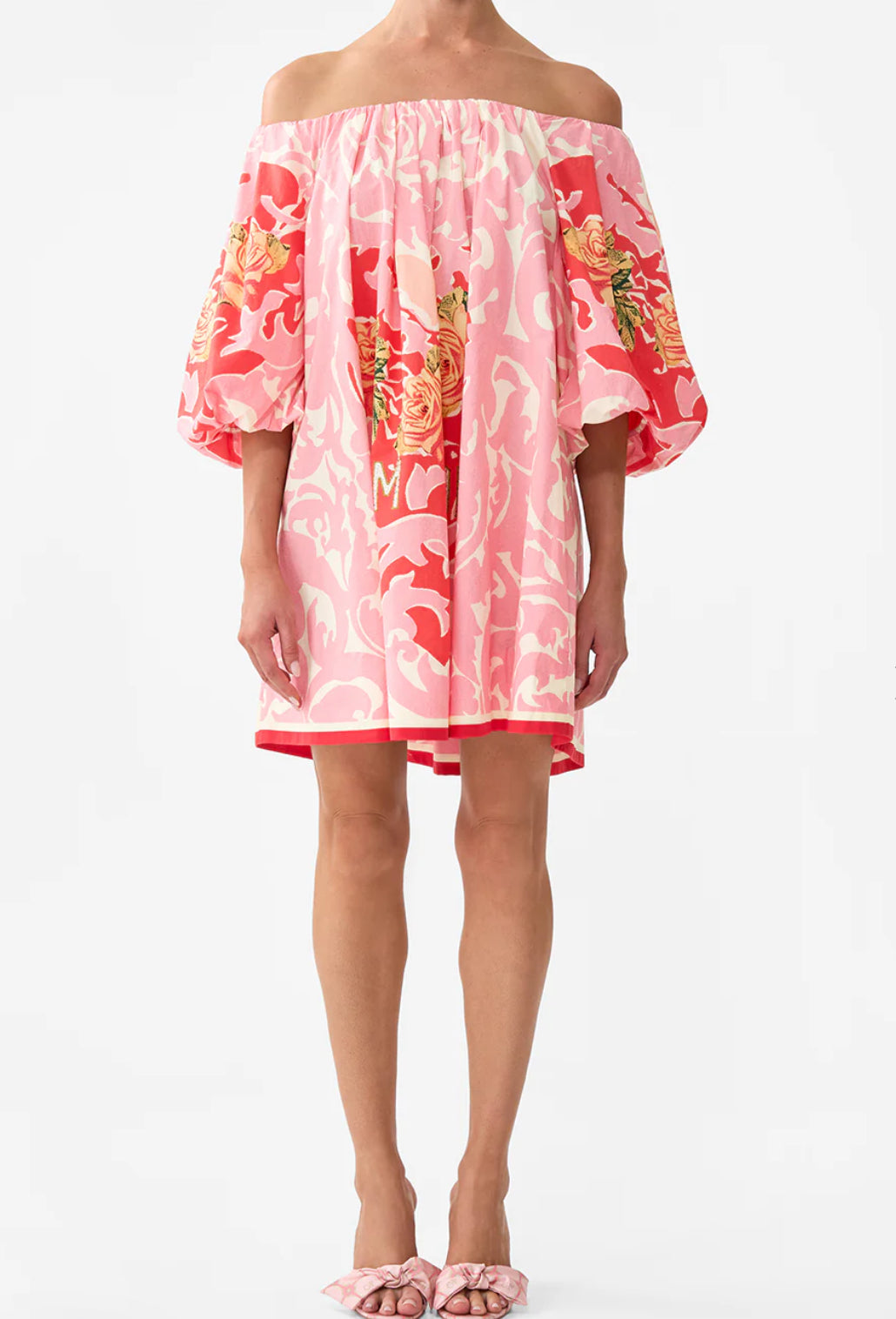 Camilla - Pink Porto Off Shoulder Puff Dress- Size XXS