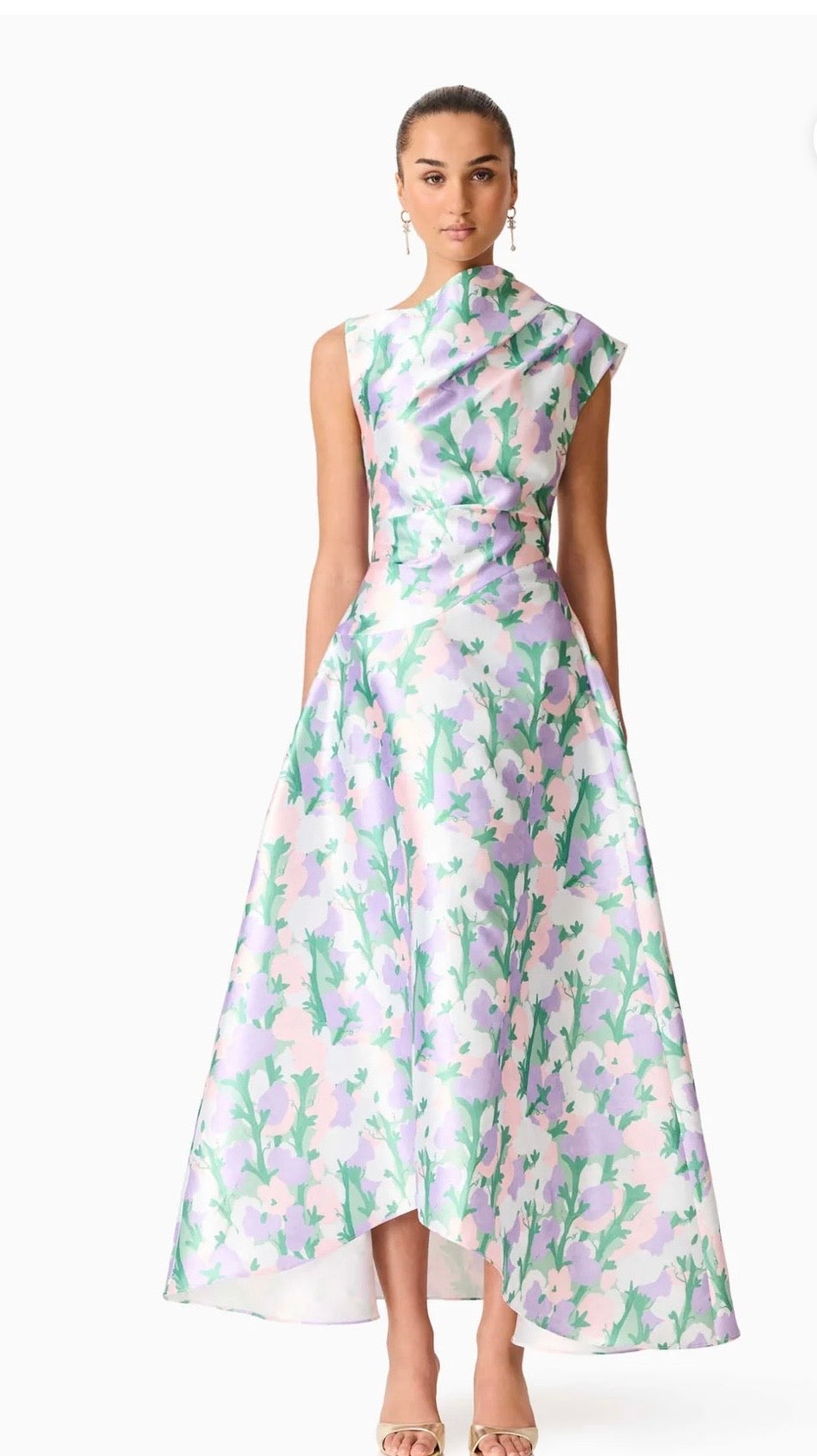 ELLIATT- Lavina Asymmetrical Gown– Green & Purple Floral- Size XL