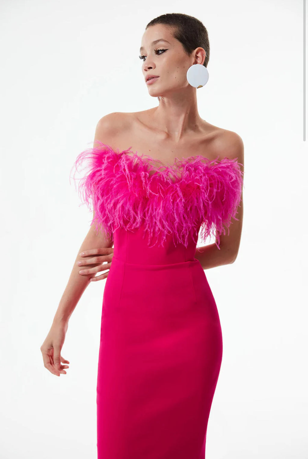 Ilkyaz Ozel - Feathered Strapless Midi - Hot Pink- Size Small