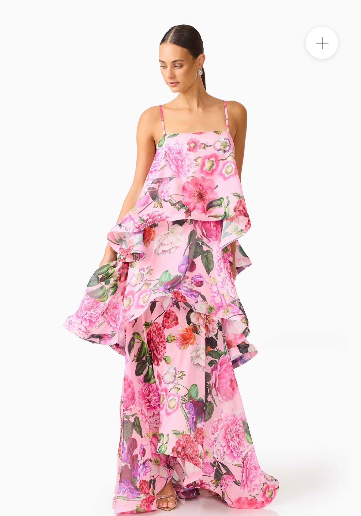 Elliatt- Armani Tiered Maxi Dress– Pink Floral- Size L