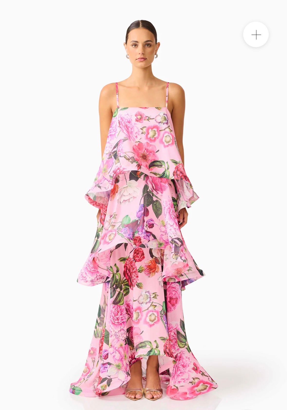 Elliatt- Armani Tiered Maxi Dress– Pink Floral- Size L