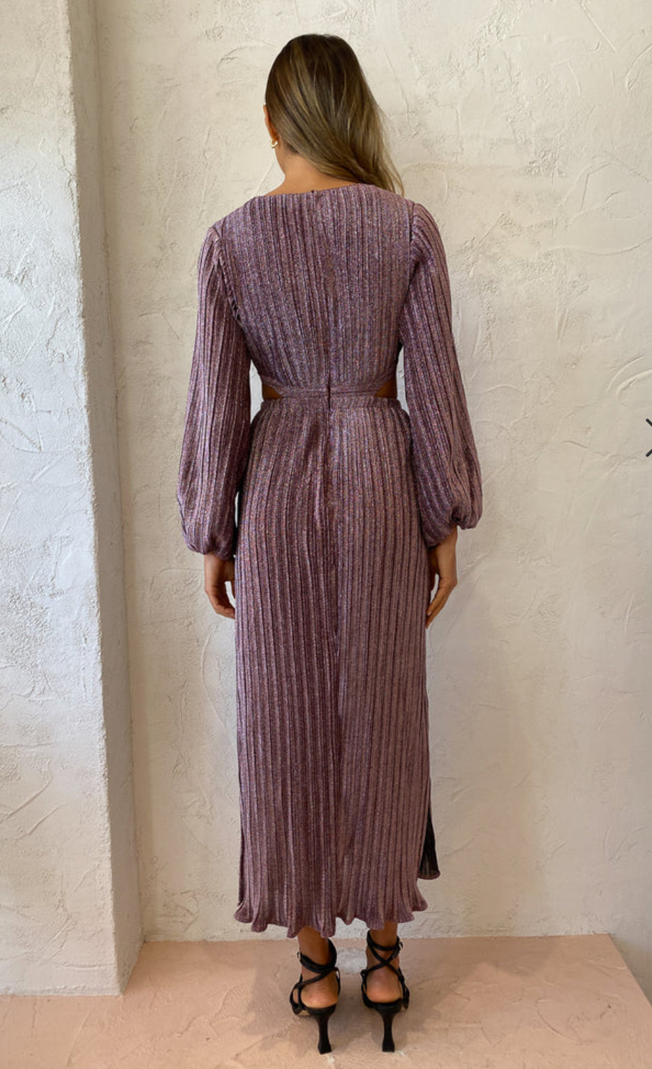 Suboo- Ana Balloon Sleeve Maxi Dress- Pink Metallic- Size Small