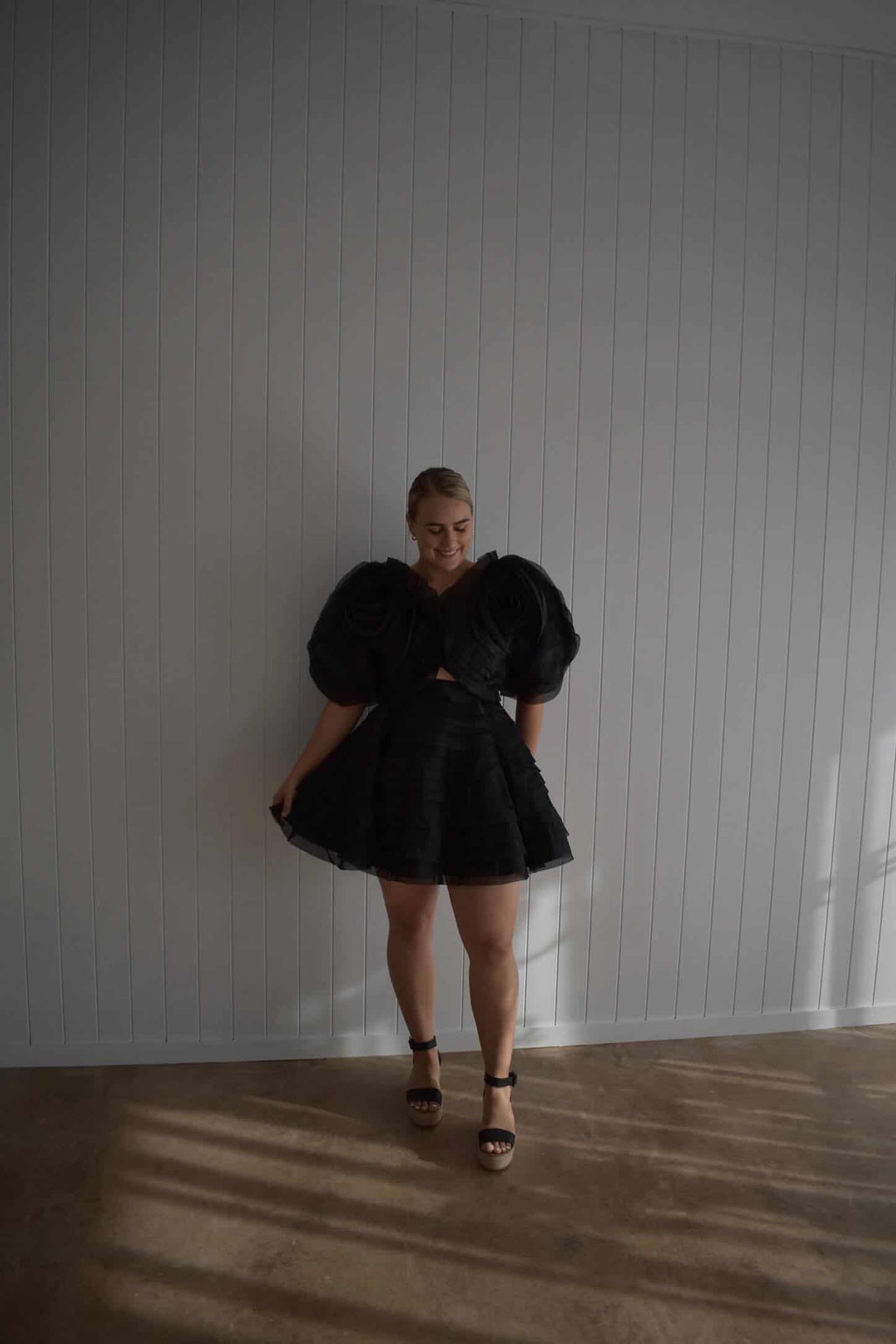 AJE- Puff Sleeve Mini Dress- Black- Size 12