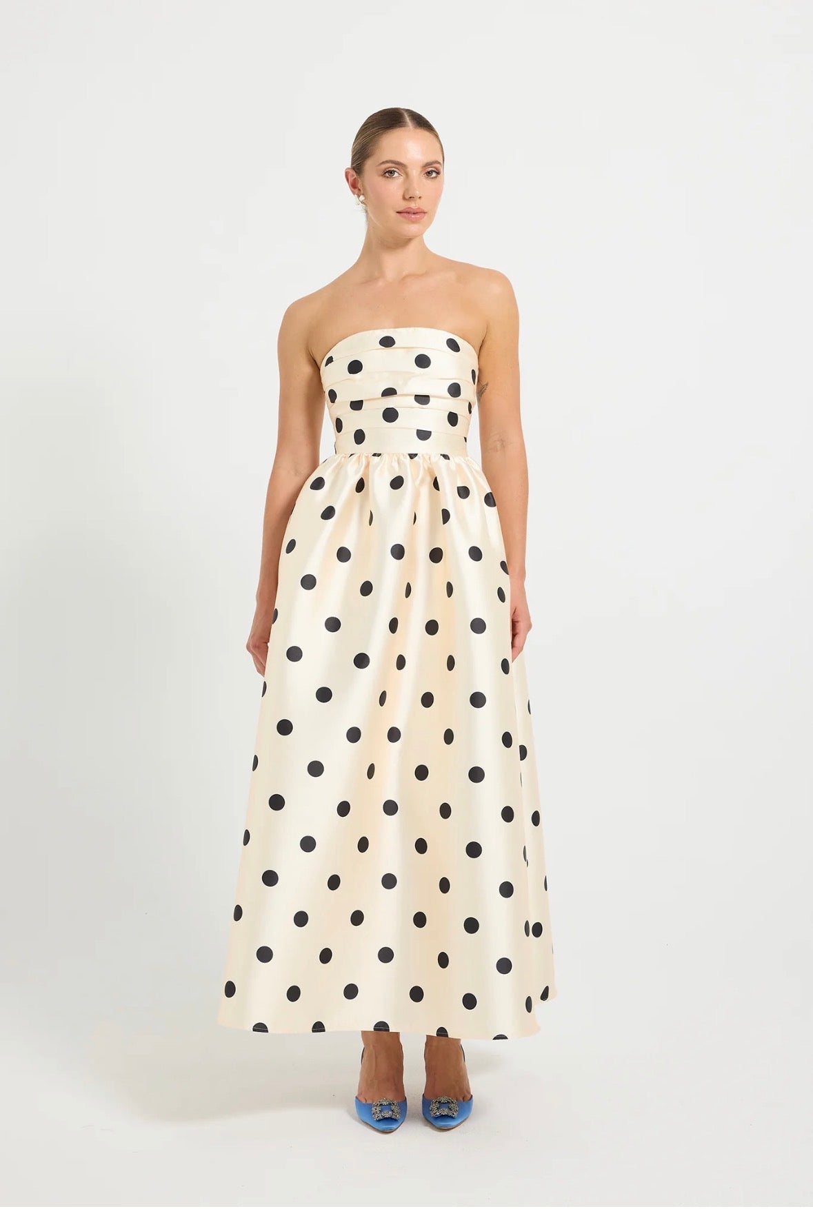 Pasduchas– Dottie Strapless Midi- Cream/Black- Size 8