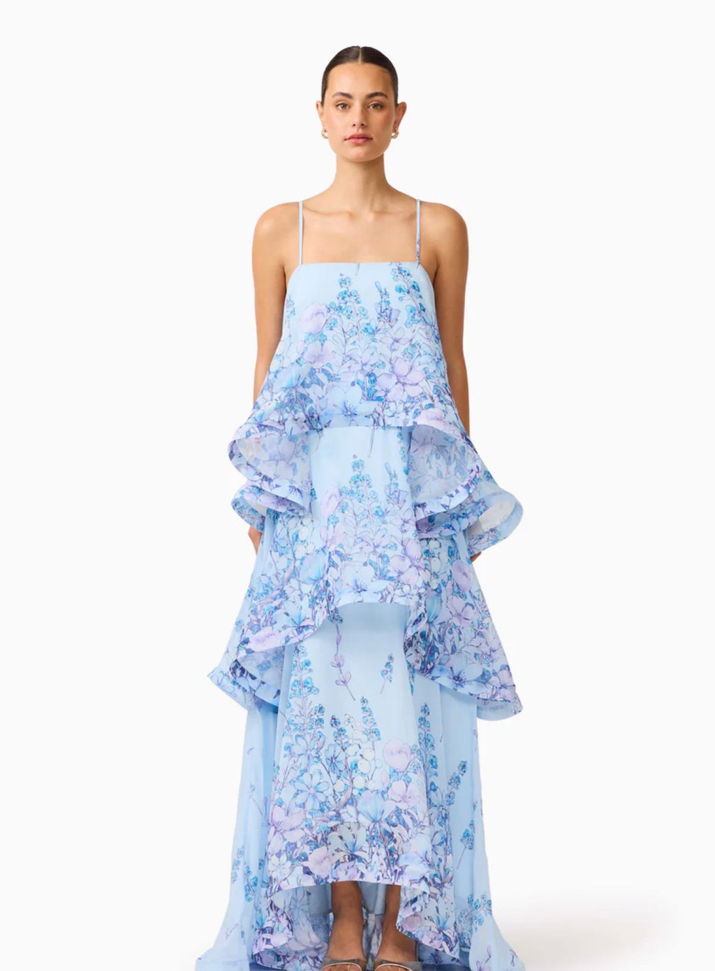 Elliatt– Armani Tiered Maxi Dress- Baby Blue Floral- Size L
