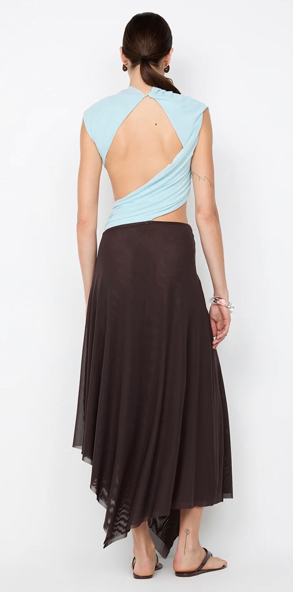 Bec & Bridge - Conni Asym Midi Dress – Arctic Blue / Dark Chocolate- Size 8