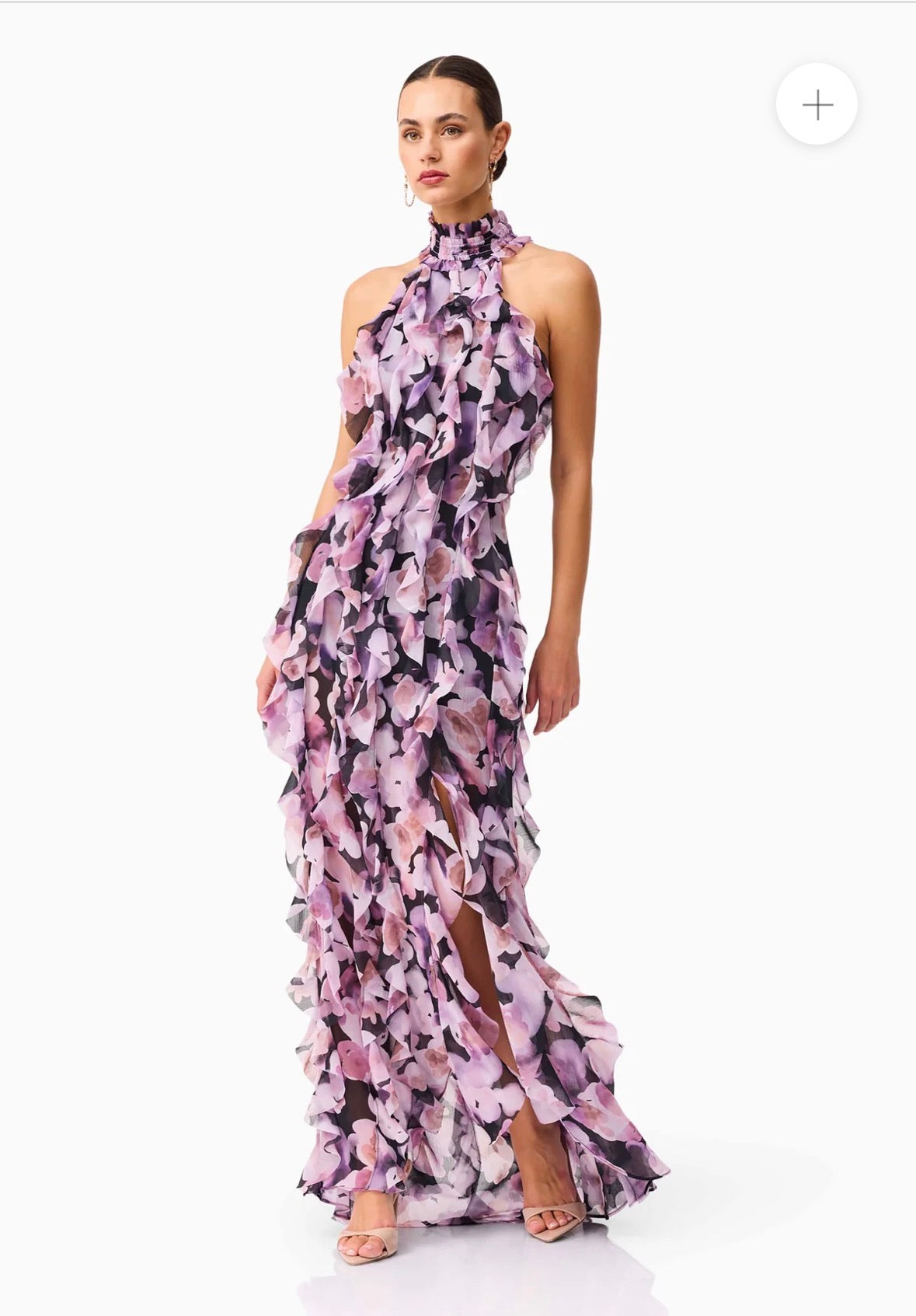 Elliatt- Solene Halter Gown- Purple Floral- Size L