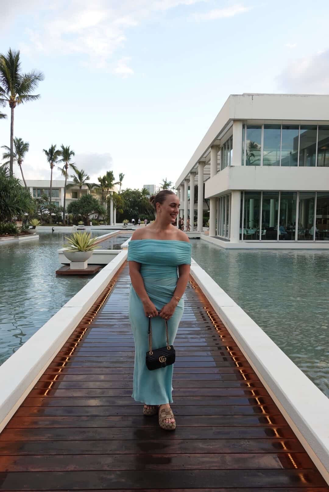 Benni- Nico Off Shoulder Maxi Dress- Aquamarine- Size 14