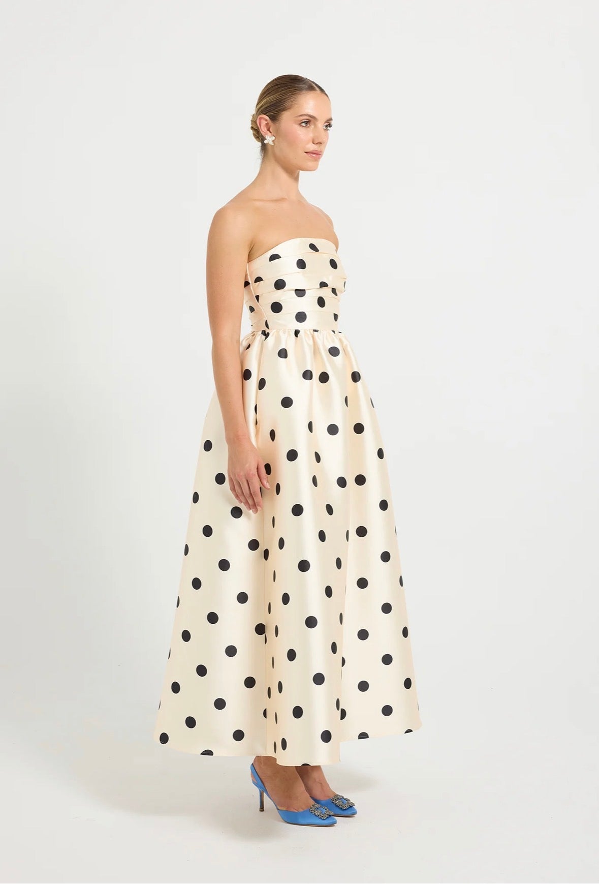Pasduchas– Dottie Strapless Midi- Cream/Black- Size 8