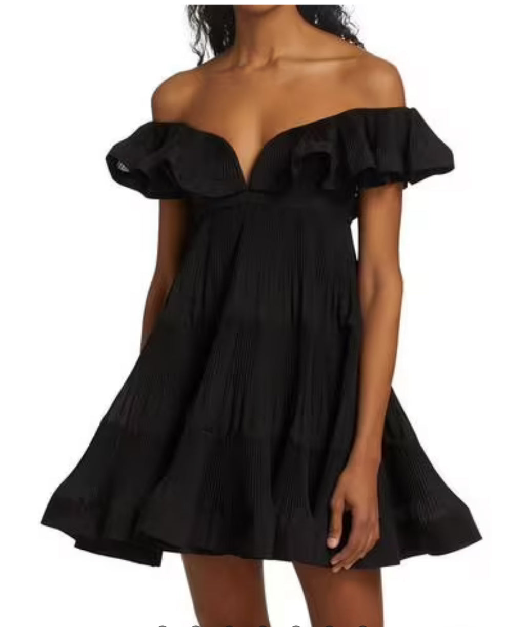 Zimmermann- The Lovestruck Pleated Mini Dress- Black- Size 1 (6-8)