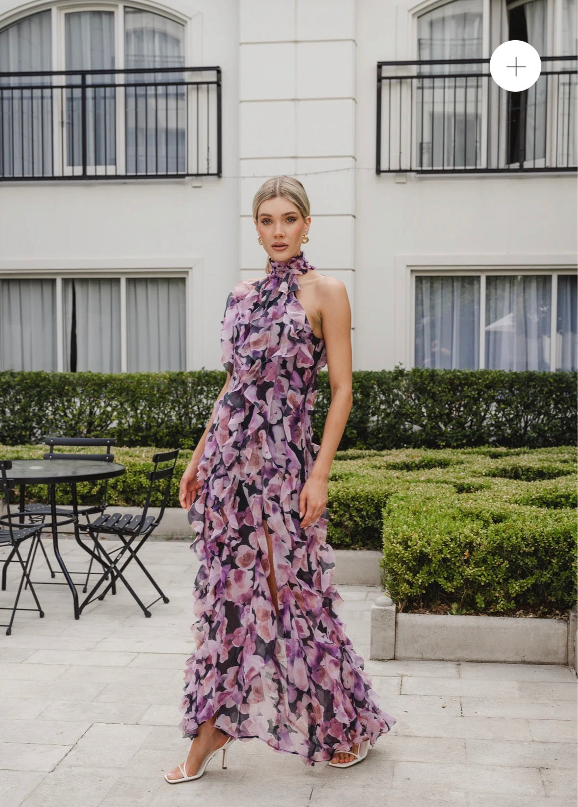 Elliatt- Solene Halter Gown- Purple Floral- Size L