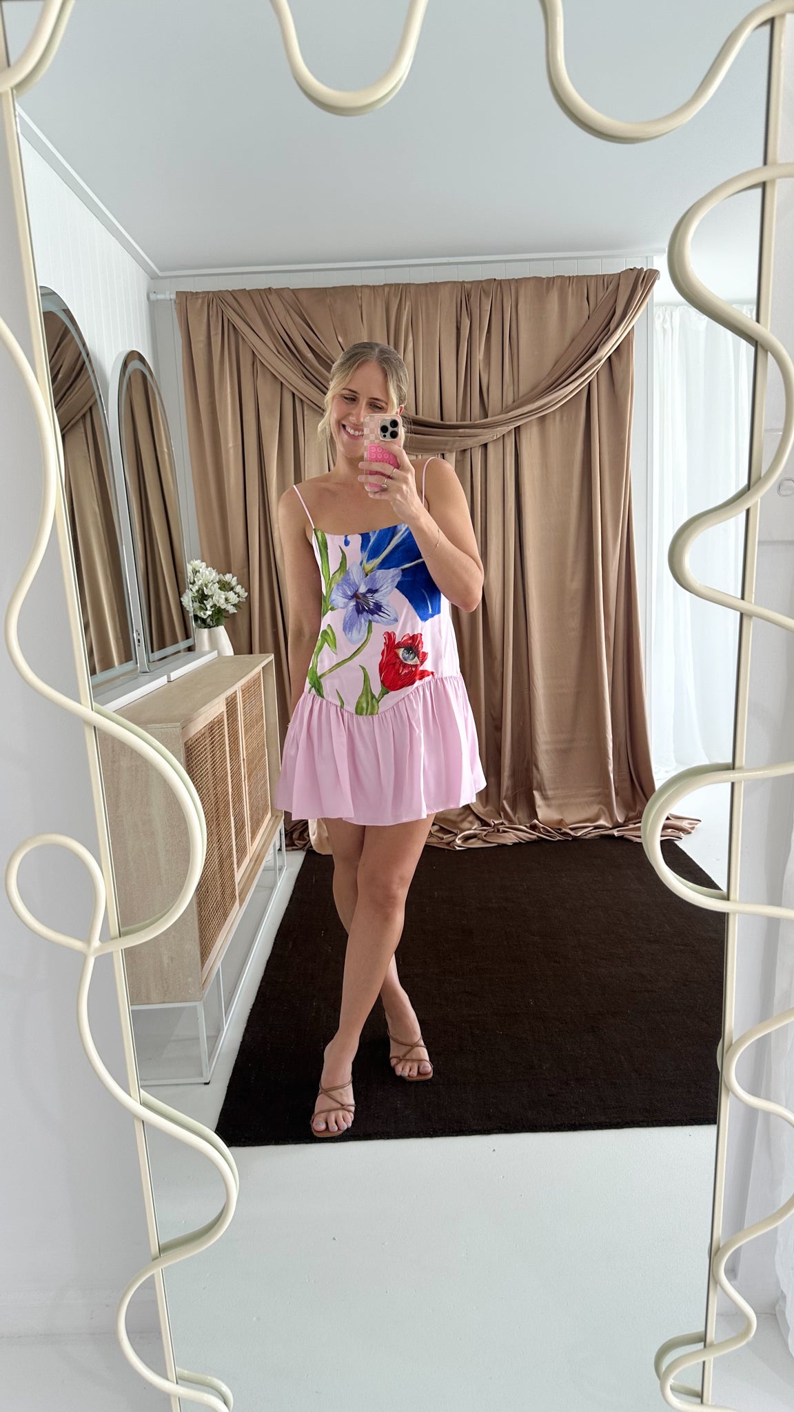 ROAME. - Livia Mini Dress- Elysium Blush Print- Size Medium