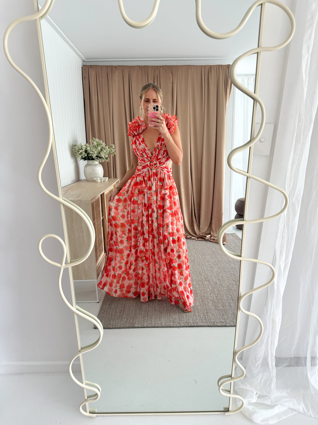Anne Louise Boutique- Clementine Floral Maxi Dress- Orange- Size 14