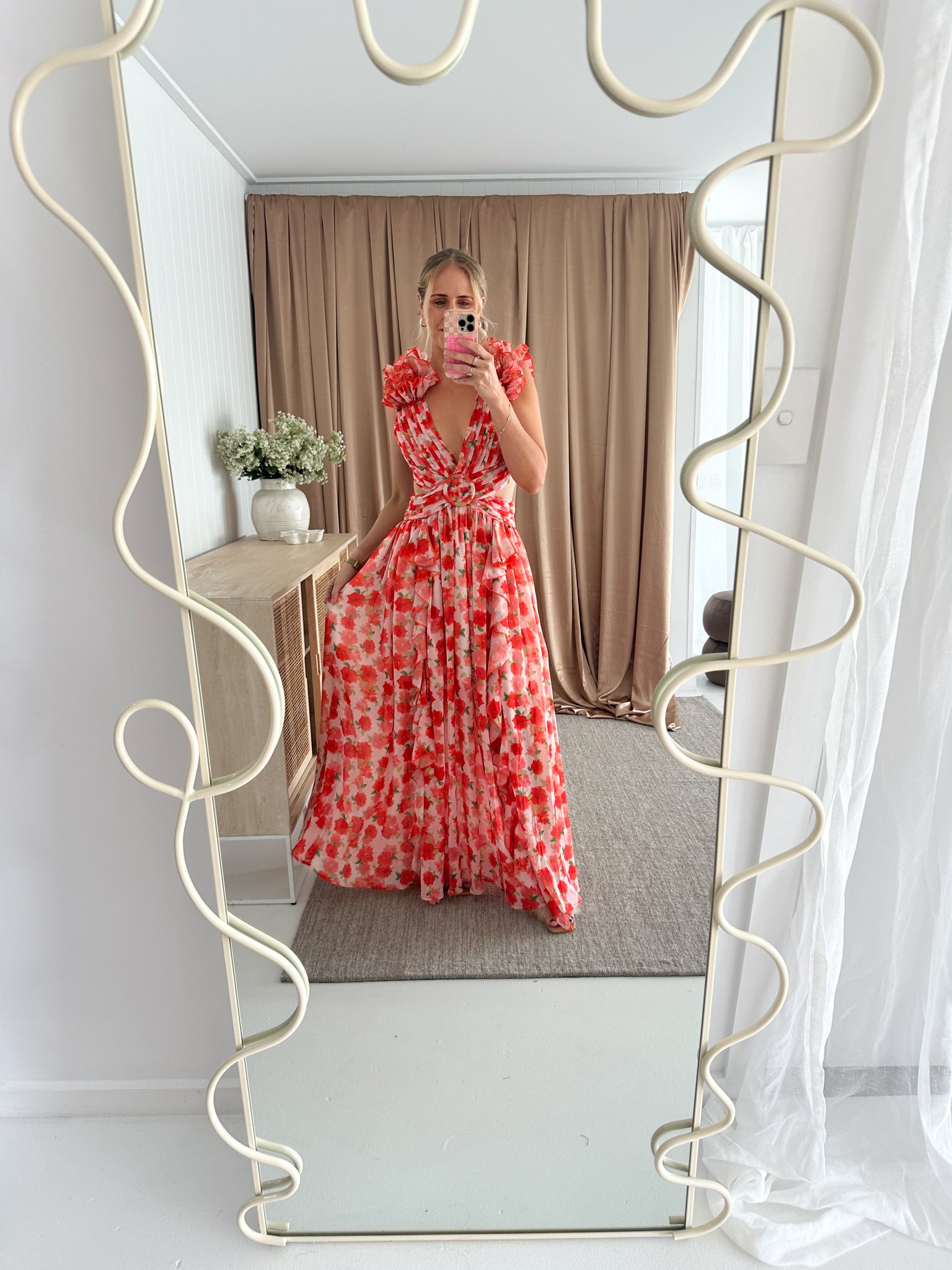 Anne Louise Boutique- Clementine Floral Maxi Dress- Orange- Size 14