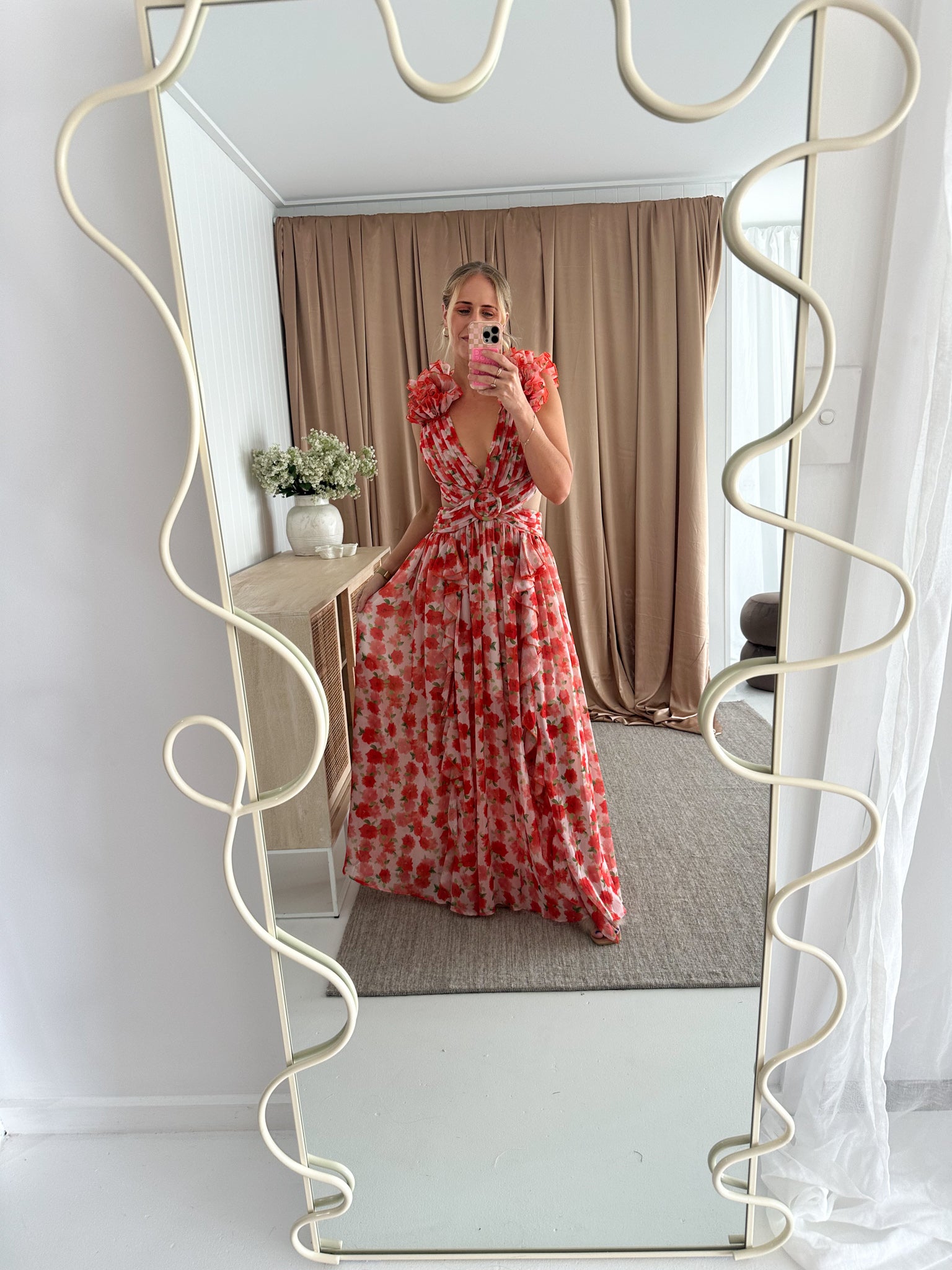 Anne Louise Boutique- Clementine Floral Maxi Dress- Orange- Size 14