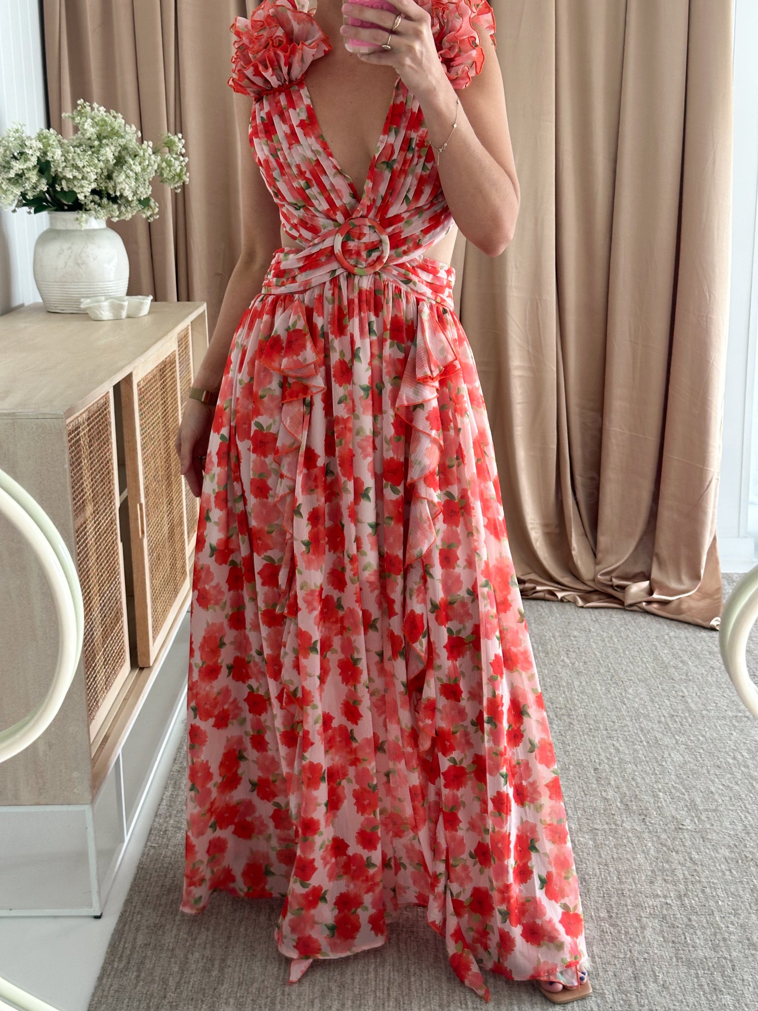 Anne Louise Boutique- Clementine Floral Maxi Dress- Orange- Size 14