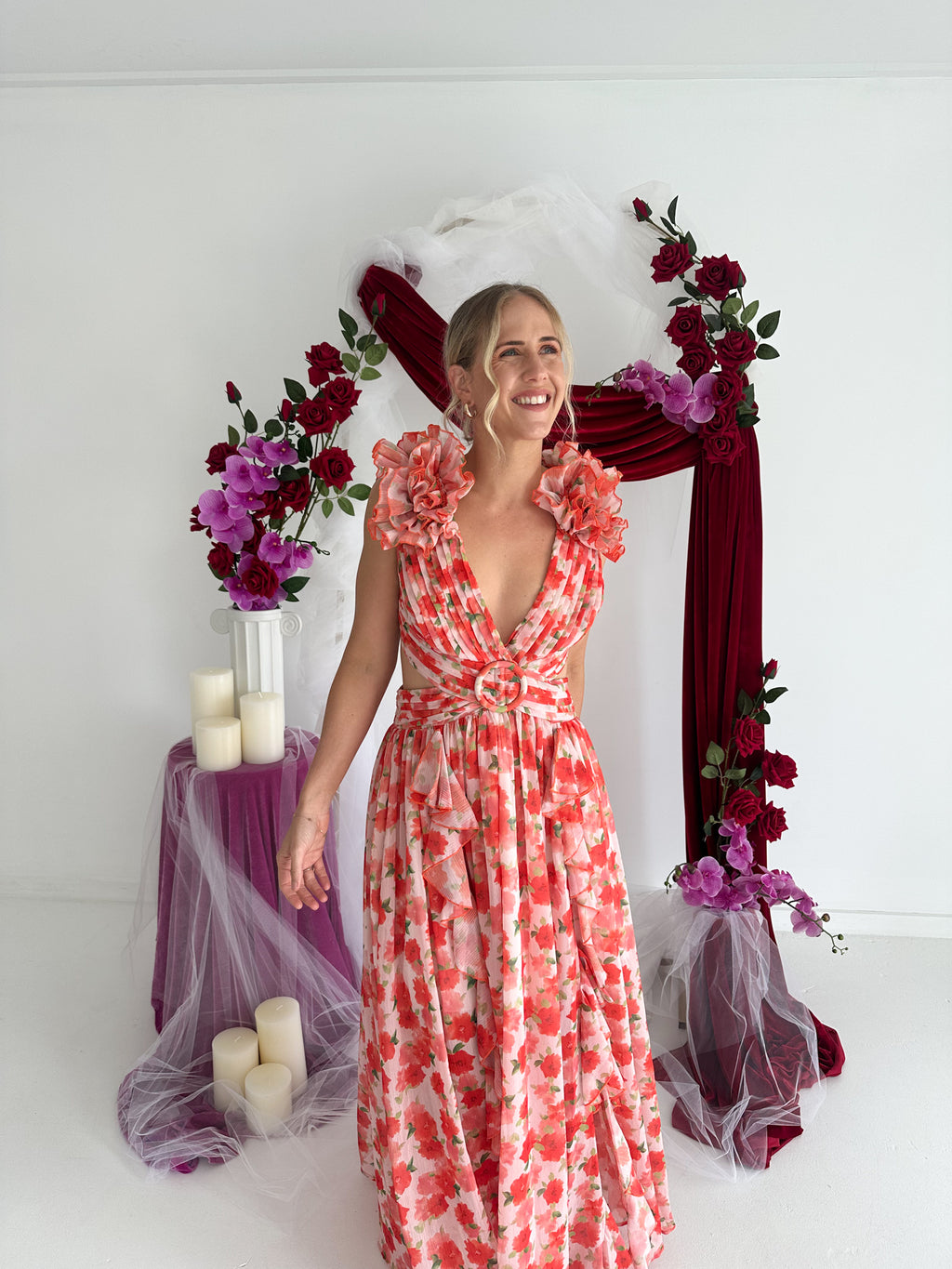Anne Louise Boutique- Clementine Floral Maxi Dress- Orange- Size 14