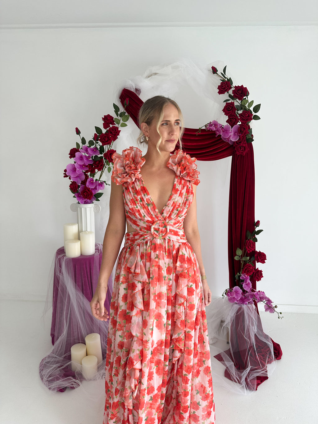 Anne Louise Boutique- Clementine Floral Maxi Dress- Orange- Size 14
