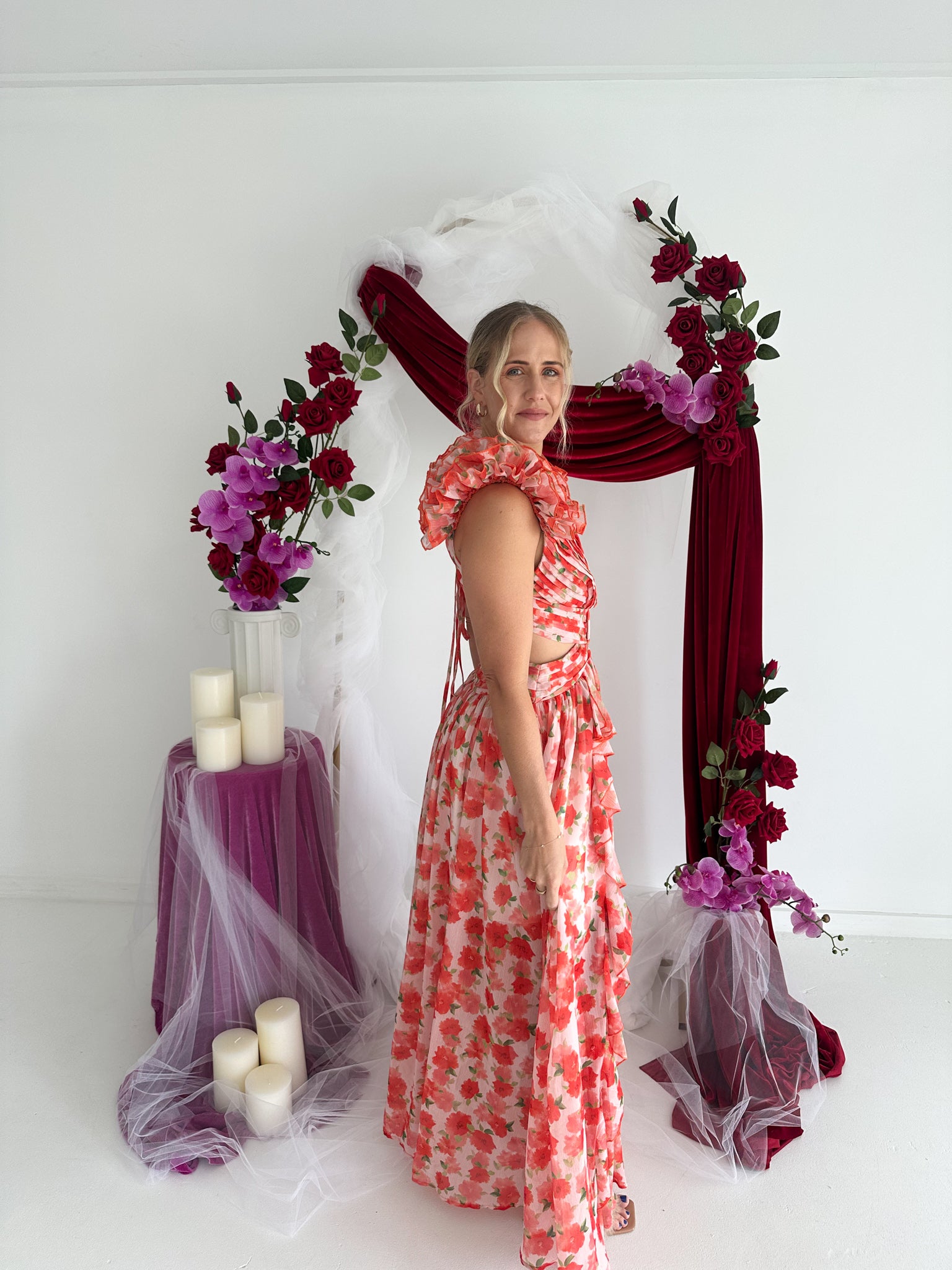 Anne Louise Boutique- Clementine Floral Maxi Dress- Orange- Size 14