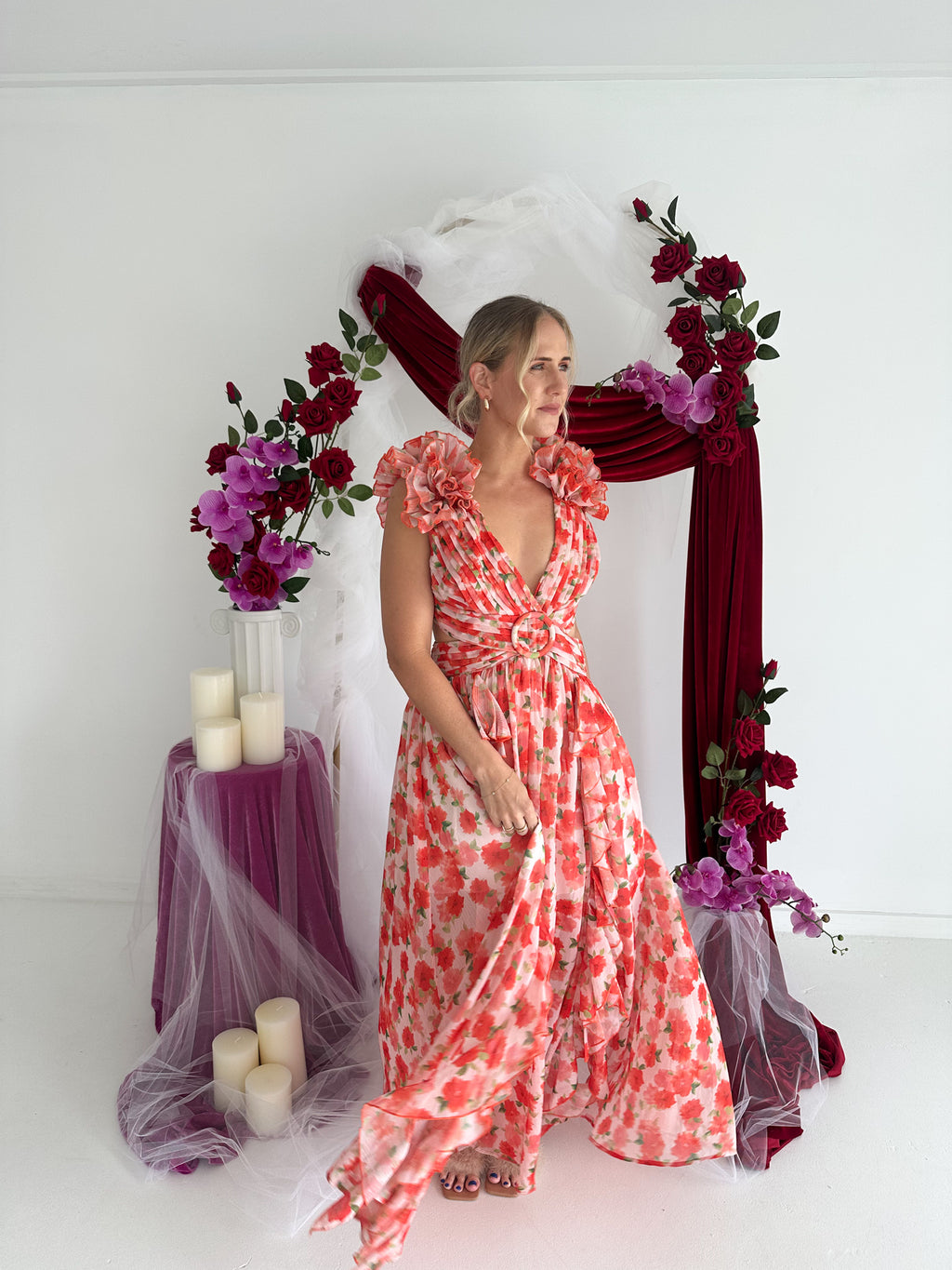 Anne Louise Boutique- Clementine Floral Maxi Dress- Orange- Size 14