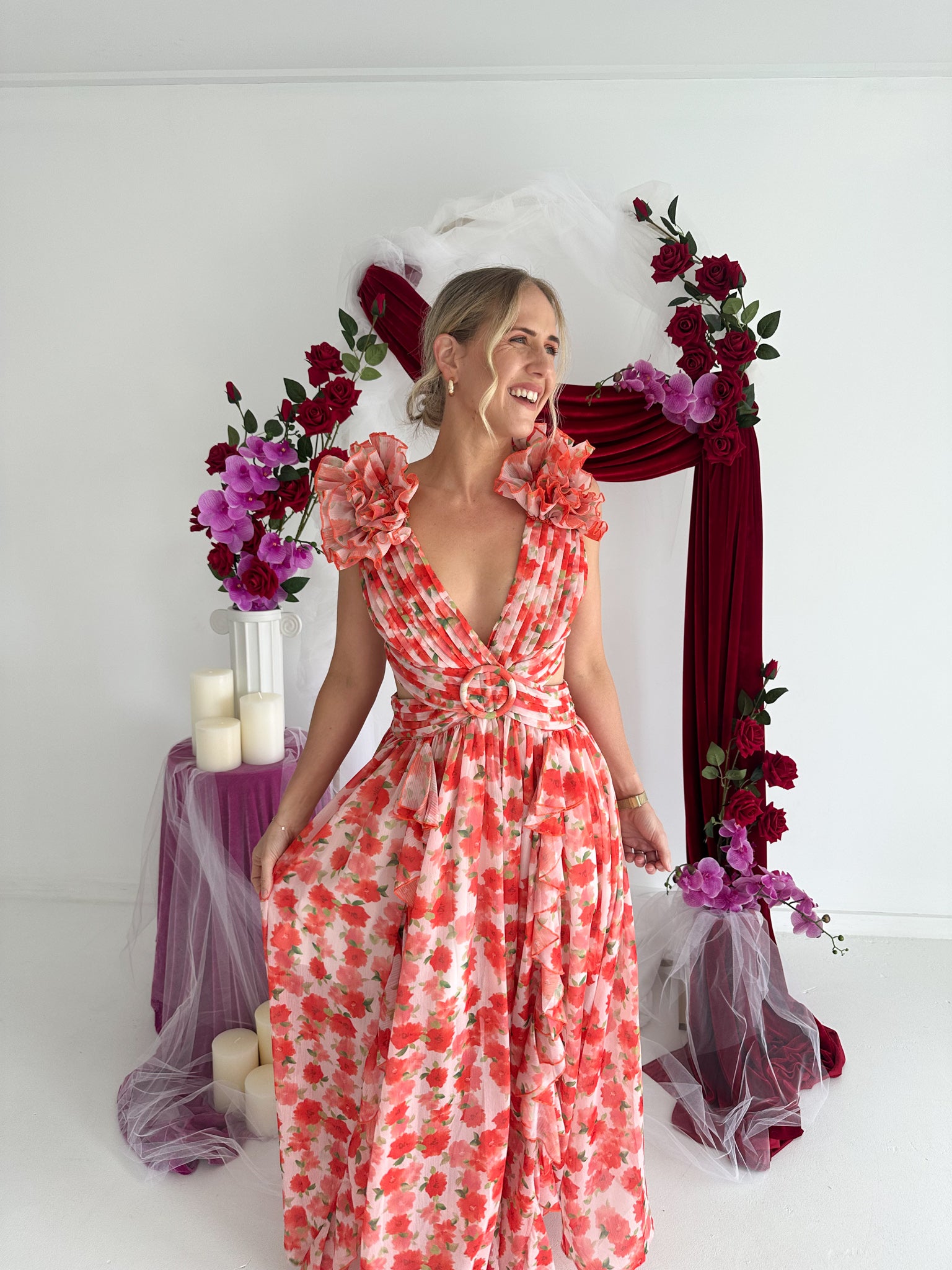 Anne Louise Boutique- Clementine Floral Maxi Dress- Orange- Size 14
