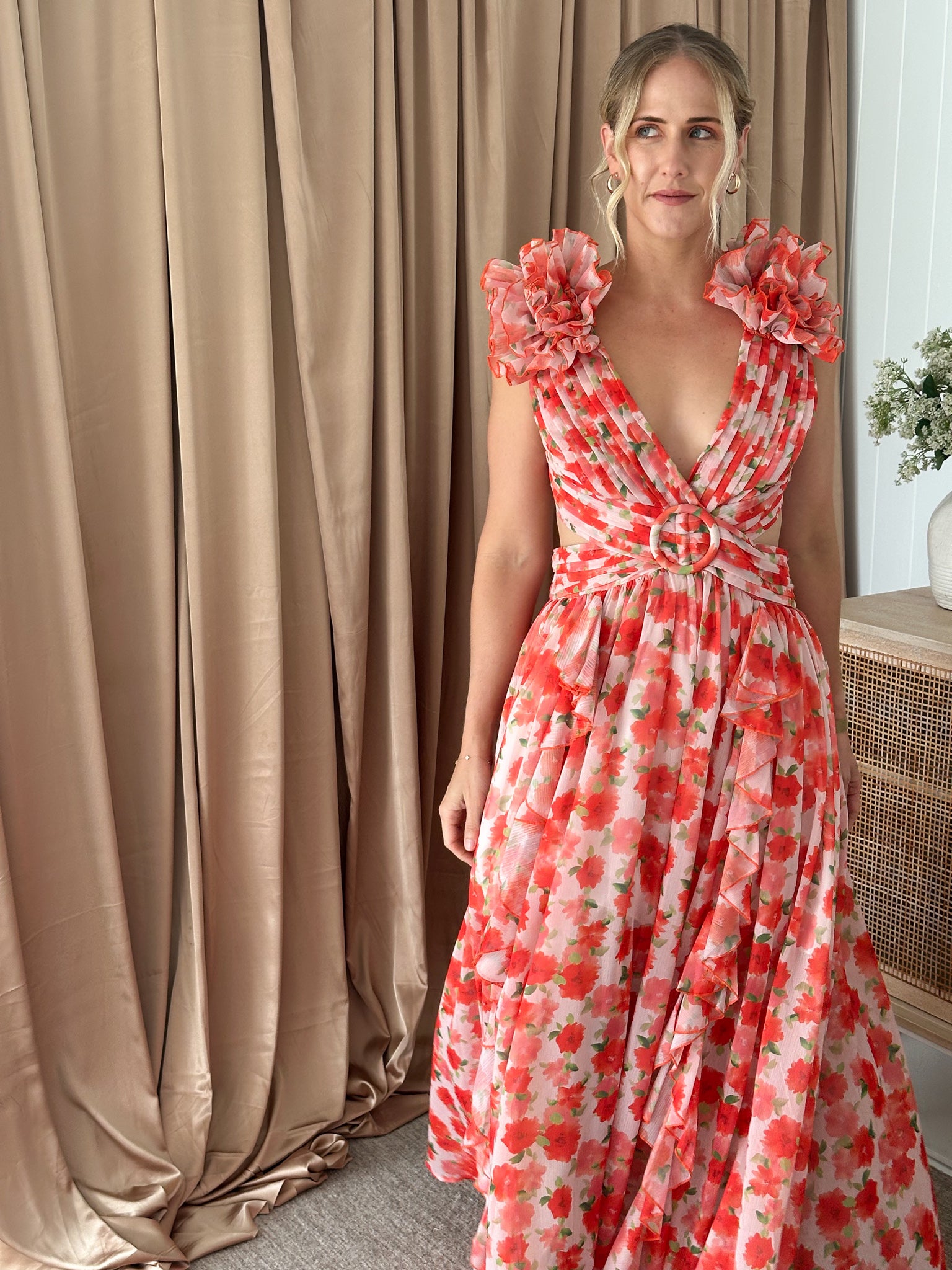 Anne Louise Boutique- Clementine Floral Maxi Dress- Orange- Size 14