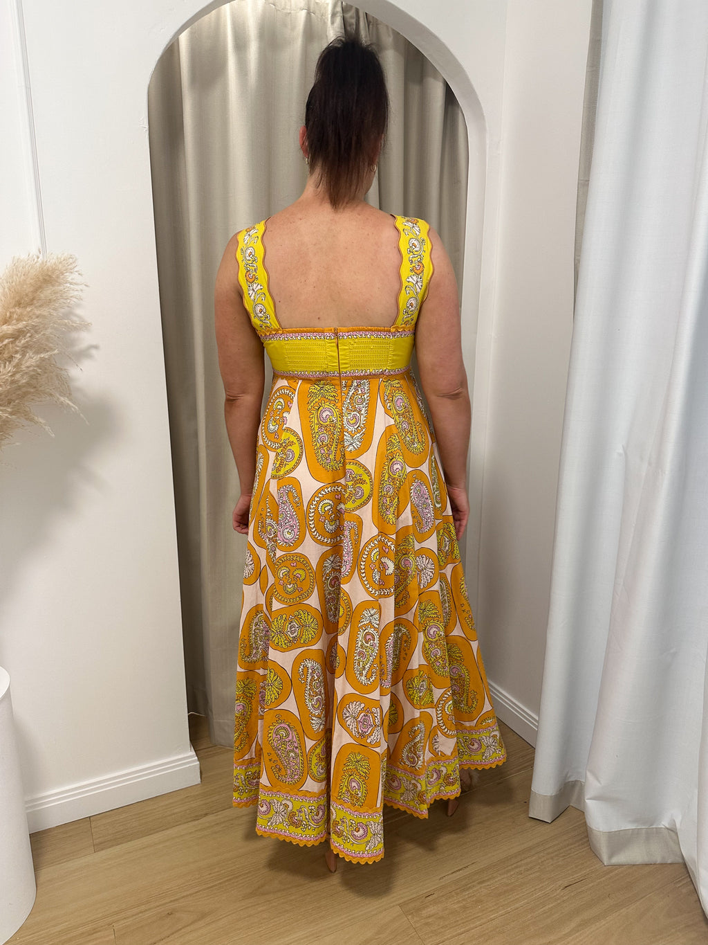 ALEMAIS- Diana Midi Dress-Yellow Multi- Size 14
