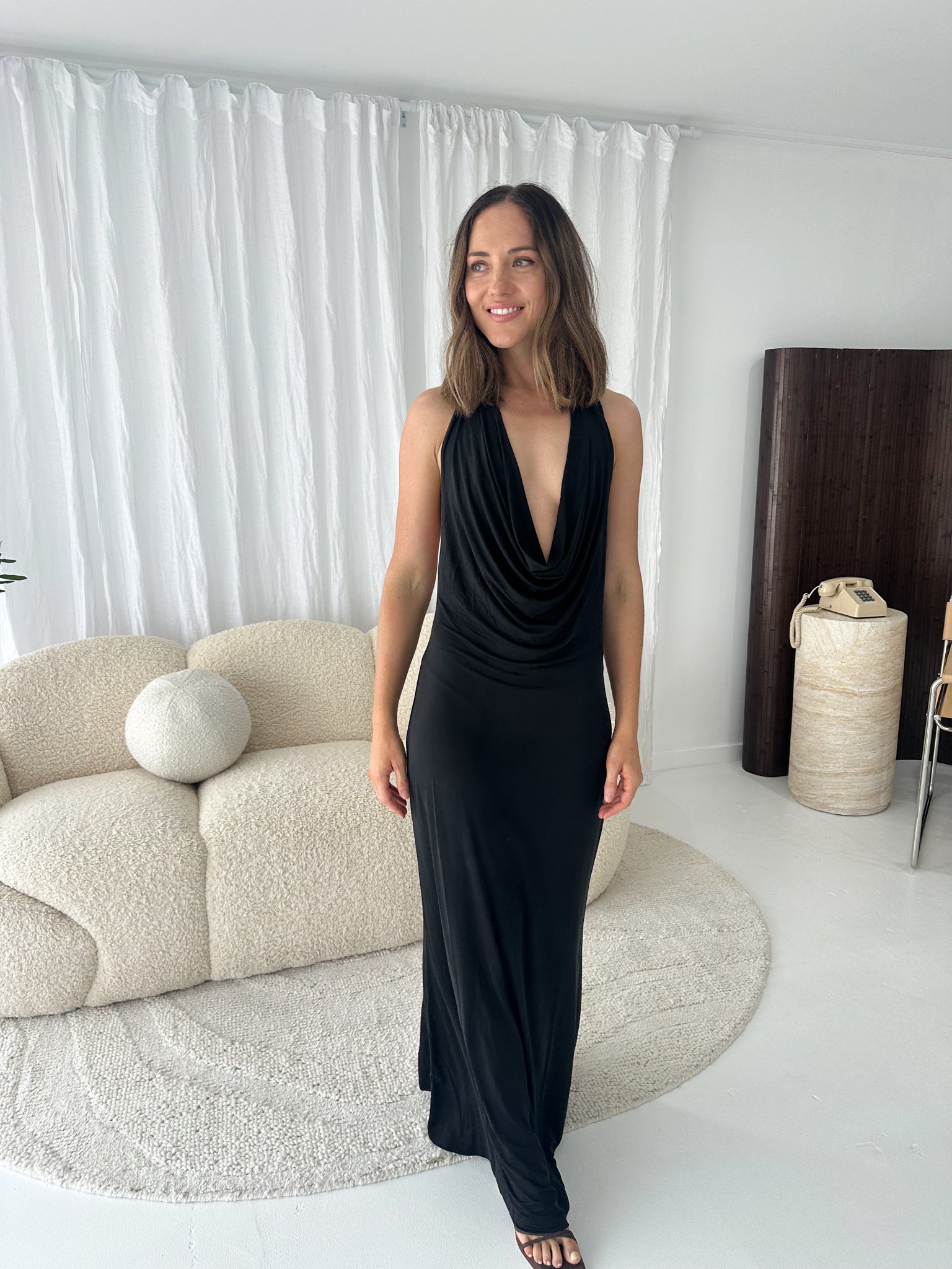Sneaky Link- Saint Plunge Maxi Dress- Black- Size 8