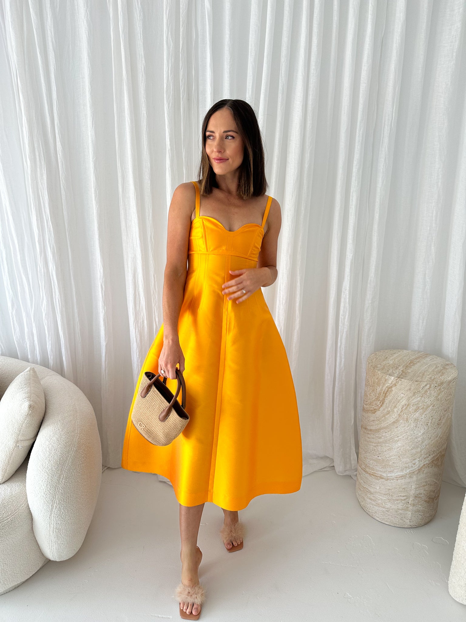 Oroton - Silk Blend Midi Dress- Marigold- Size 8