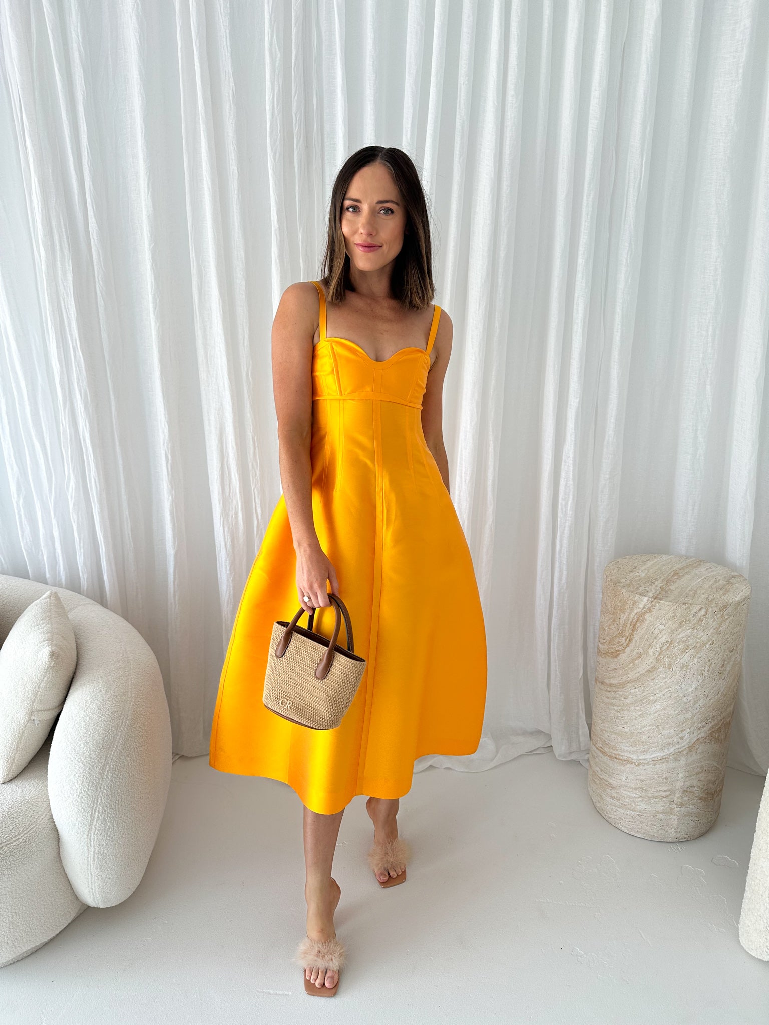 Oroton - Silk Blend Midi Dress- Marigold- Size 8
