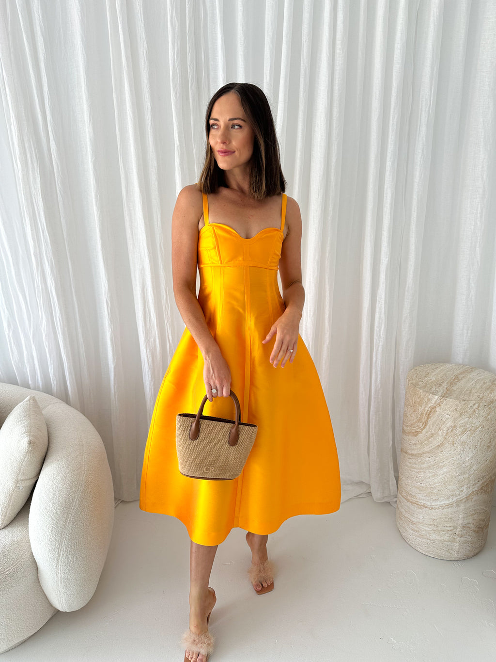 Oroton - Silk Blend Midi Dress- Marigold- Size 8