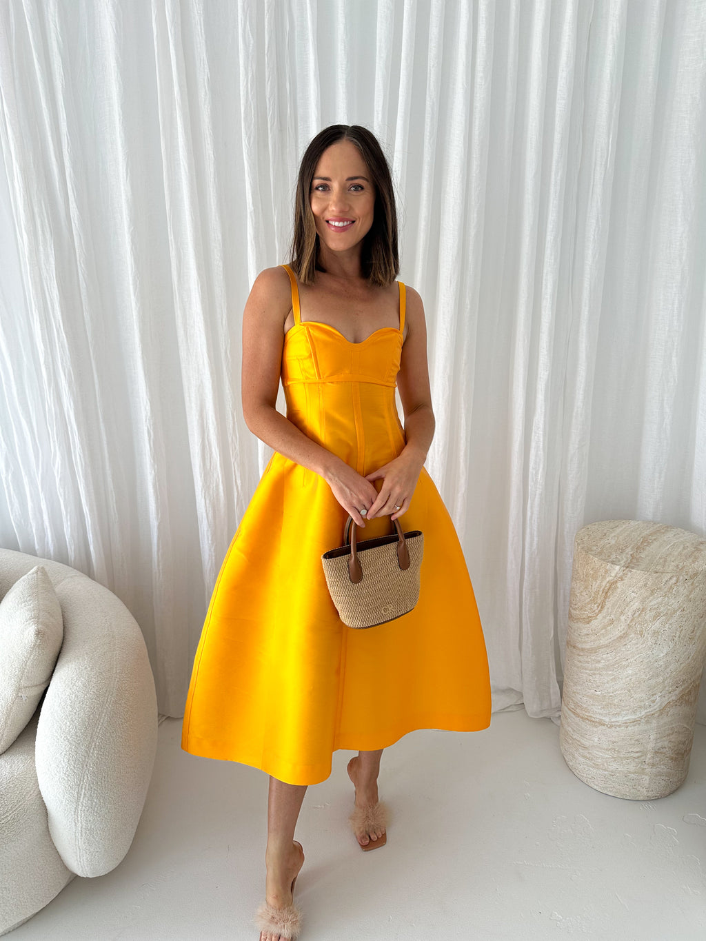Oroton - Silk Blend Midi Dress- Marigold- Size 8